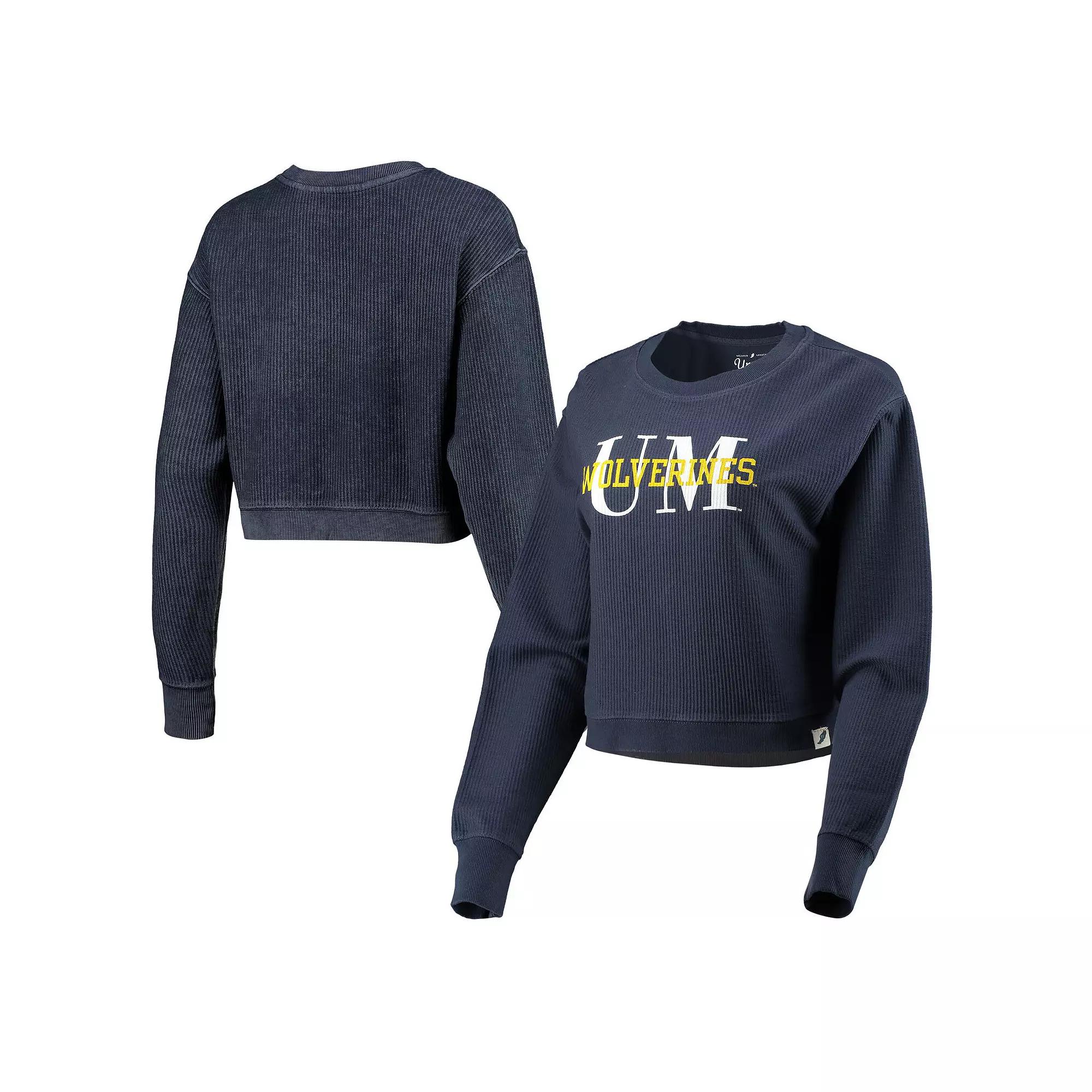 Women's League Collegiate Wear Navy Michigan Wolverines Classic Corded Timber Crop Pullover Sweatshirt,  Product Image
