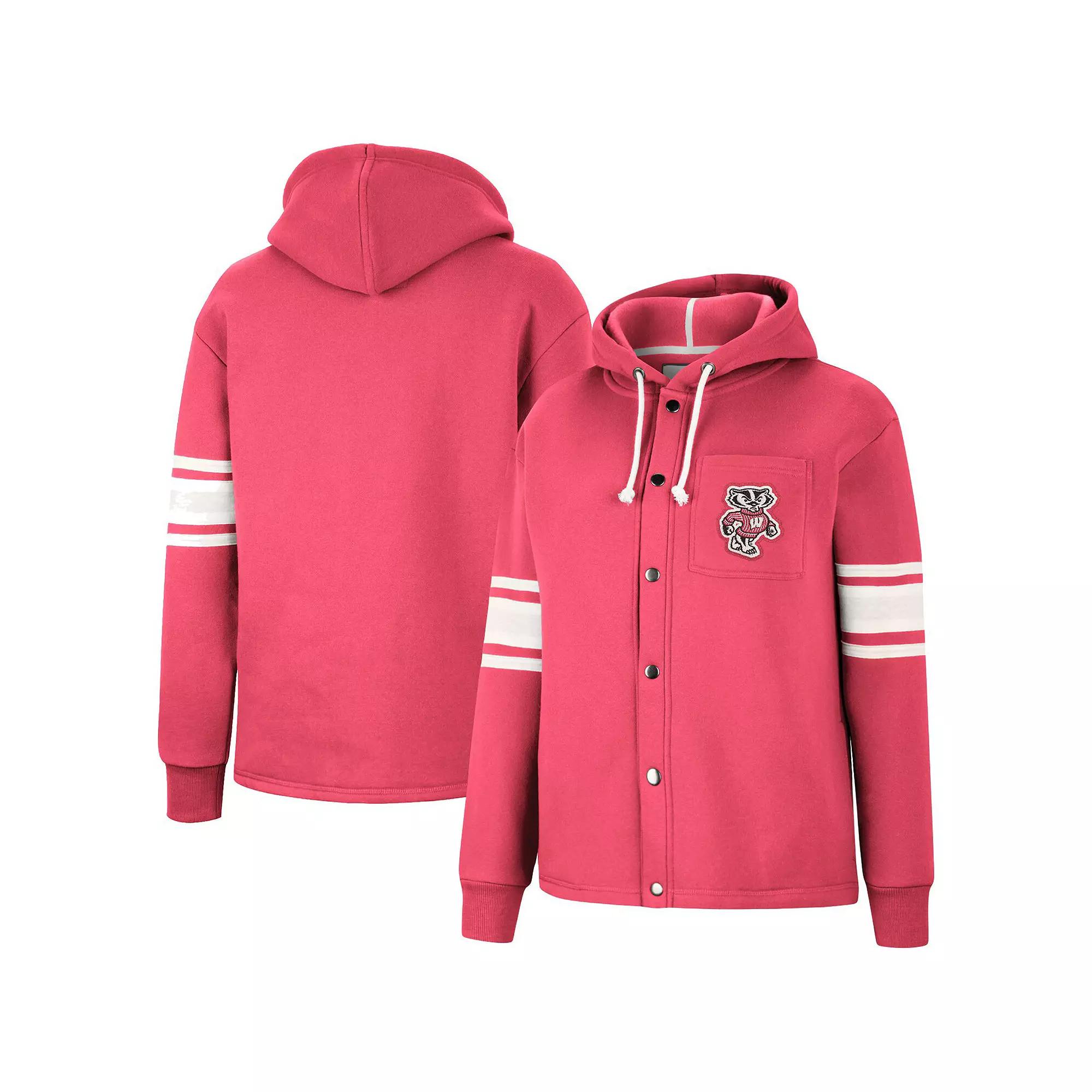 Women's Colosseum Red Wisconsin Badgers Mia Striped Full-Snap Hoodie Jacket, Size: Medium Product Image