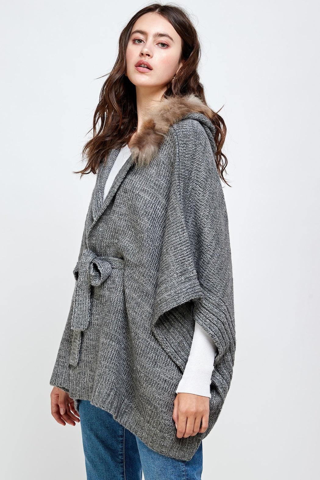 Hoodie Poncho Sweater Cardigan Fur Trim Top Product Image