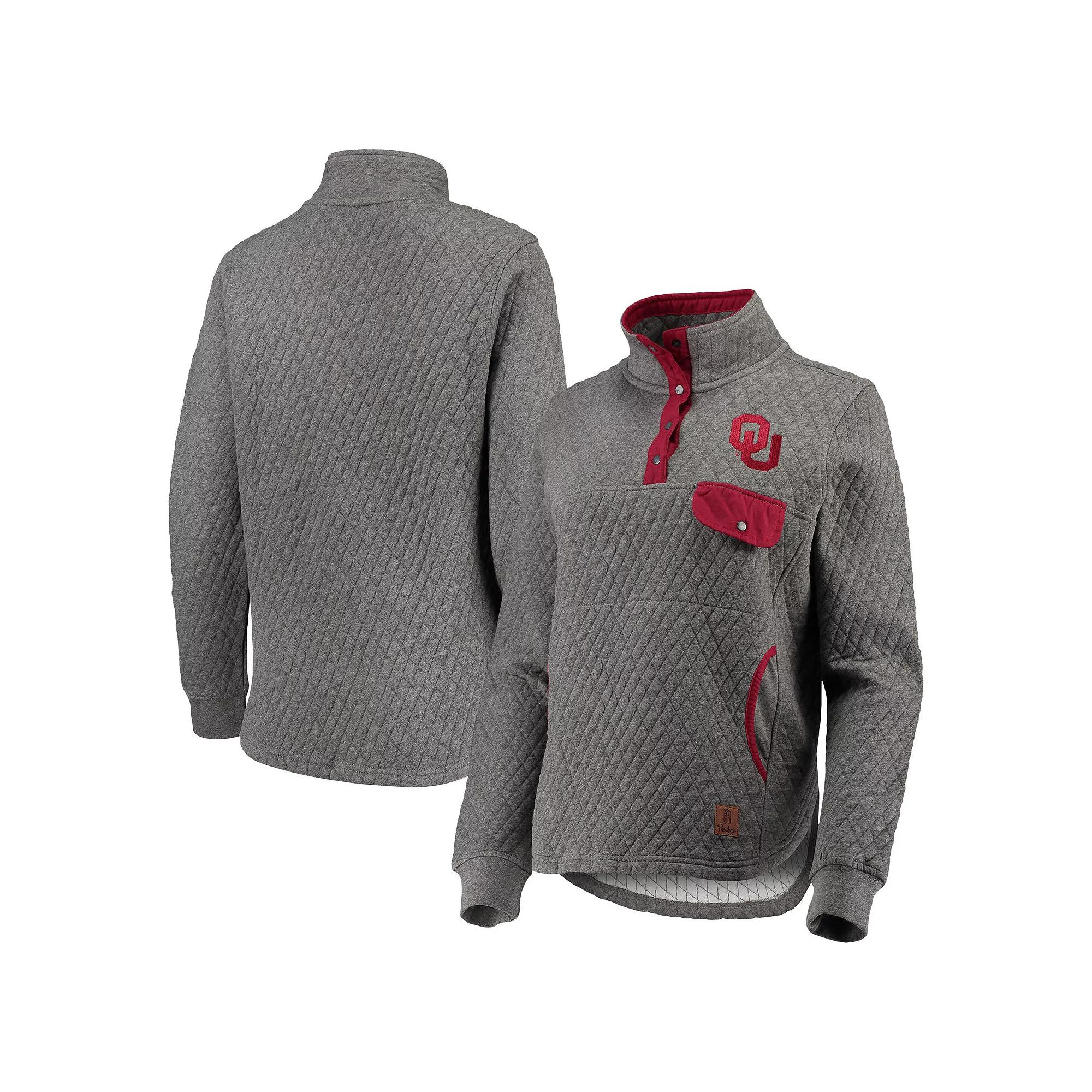 Women's Pressbox Heathered Gray/Crimson Oklahoma Sooners Magnum Quilted Quarter-Snap Pullover Jacket, Size: 2XL, Grey Product Image
