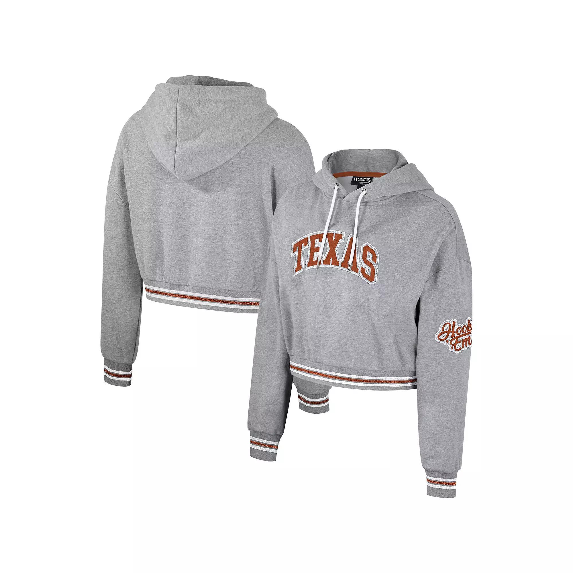 Women's The Wild Collective Heather Gray Texas Longhorns Cropped Shimmer Pullover Hoodie, Size: 2XL, Grey Product Image