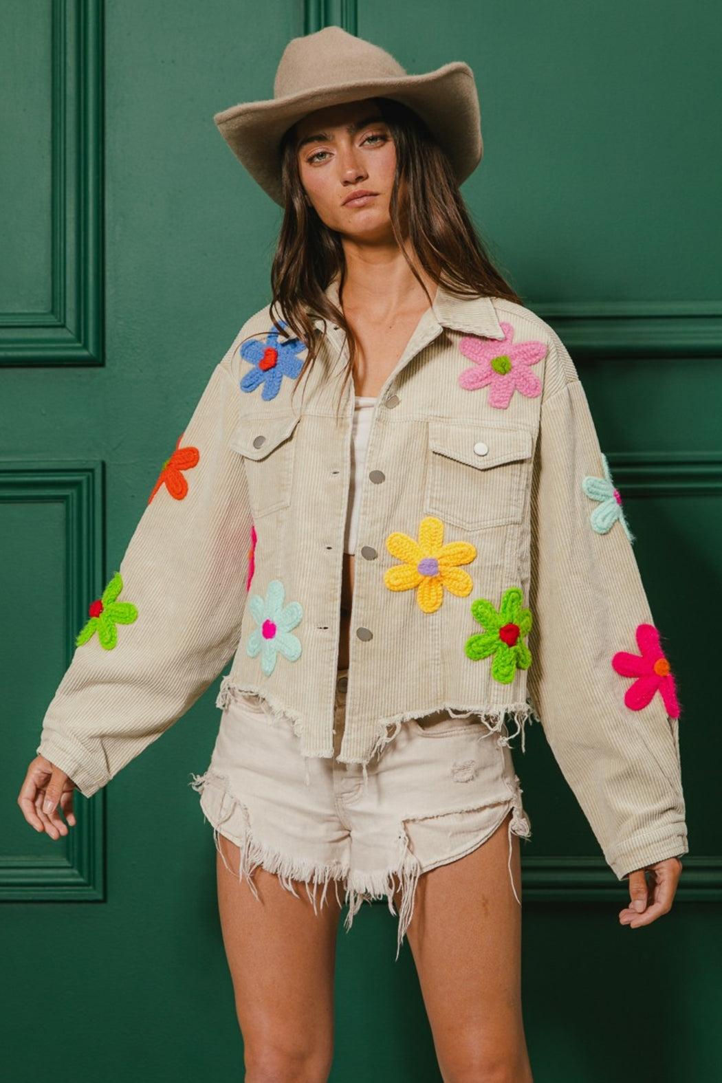 Flower Crochet Patches Corduroy Jacket Product Image