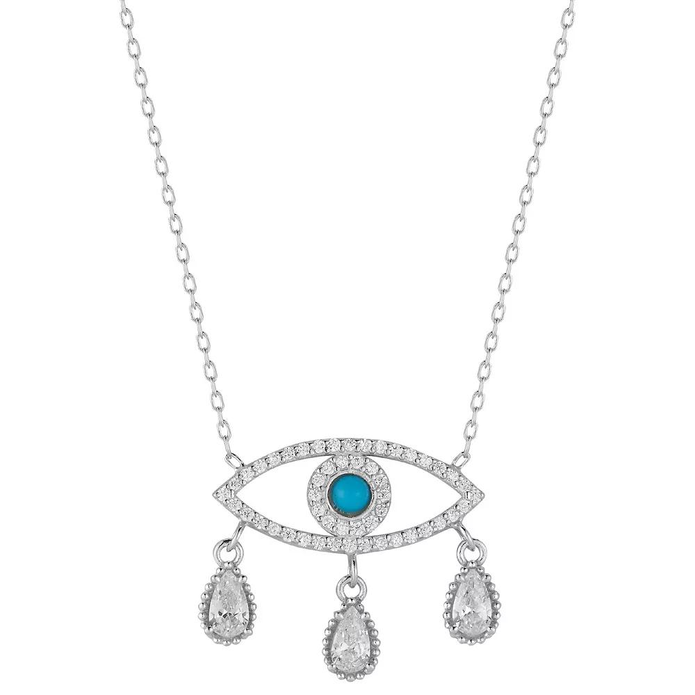 Sunkissed Sterling Sterling Silver Cubic Zirconia & Simulated Turquoise Evil Eye Drop Necklace, Women's, Size: 18", Silver Tone Product Image