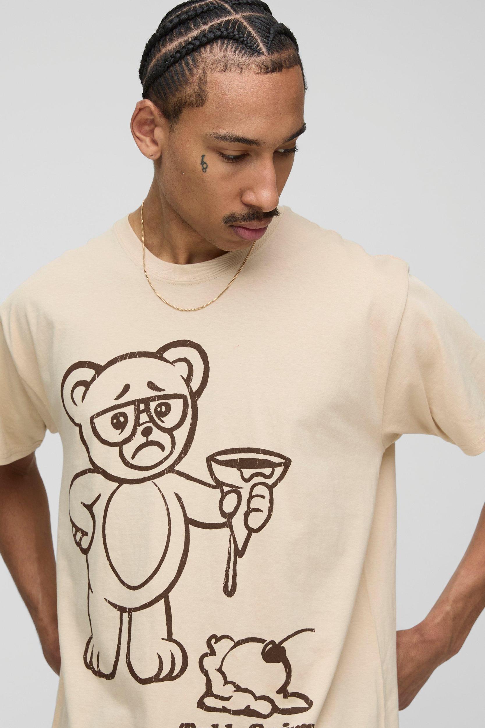 Sand Oversized Teddy Swims License Printed T-Shirt | boohooMAN USA Product Image