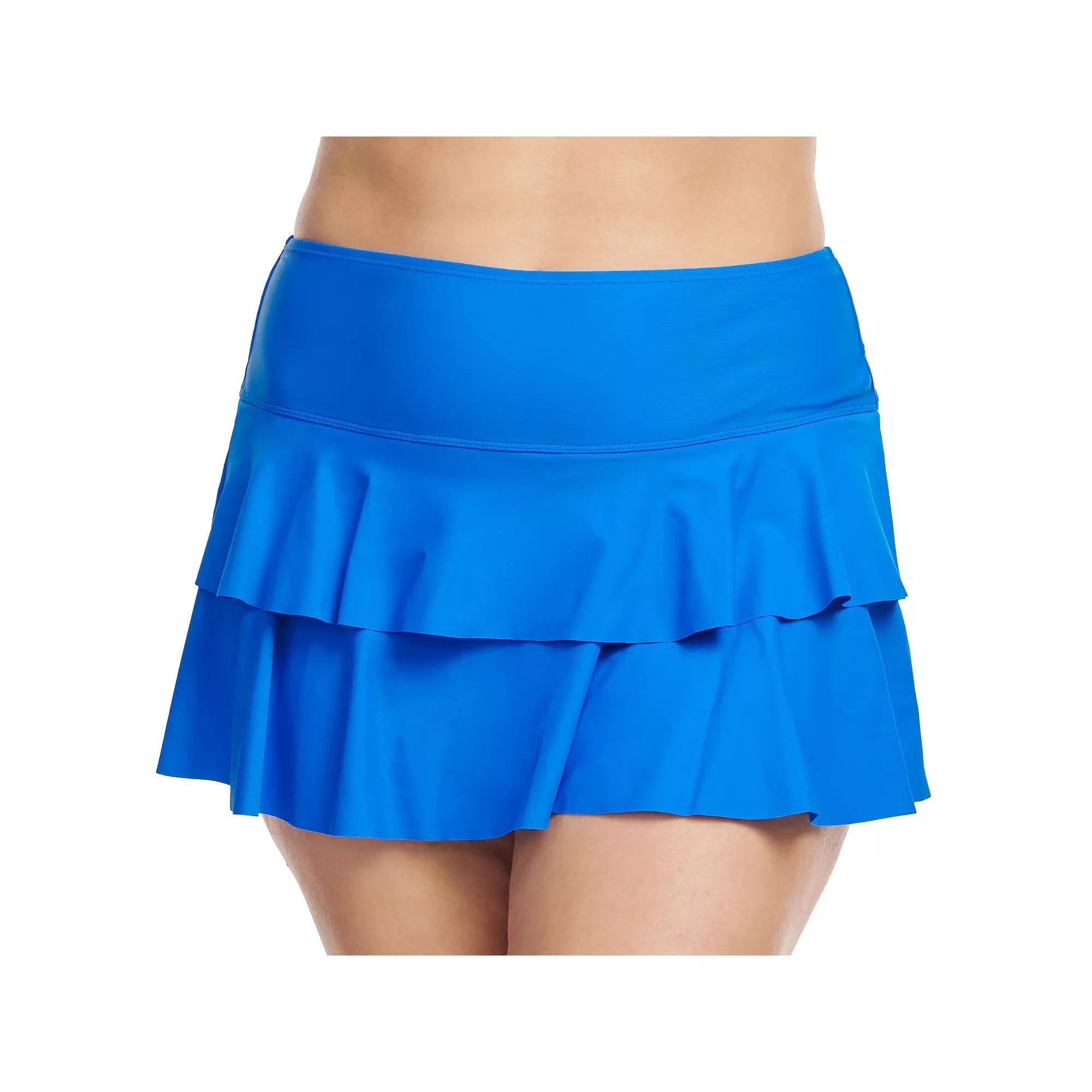 Plus Size Mazu Double Ruffle Ruched Swim Skirt, Women's, Size: 22 W, Blue Product Image