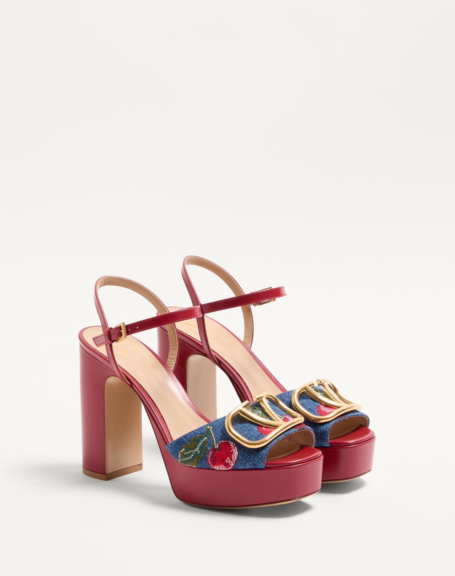 Vlogo Signature Platform Denim Sandal With Cherryfic Embroidery 115Mm Product Image