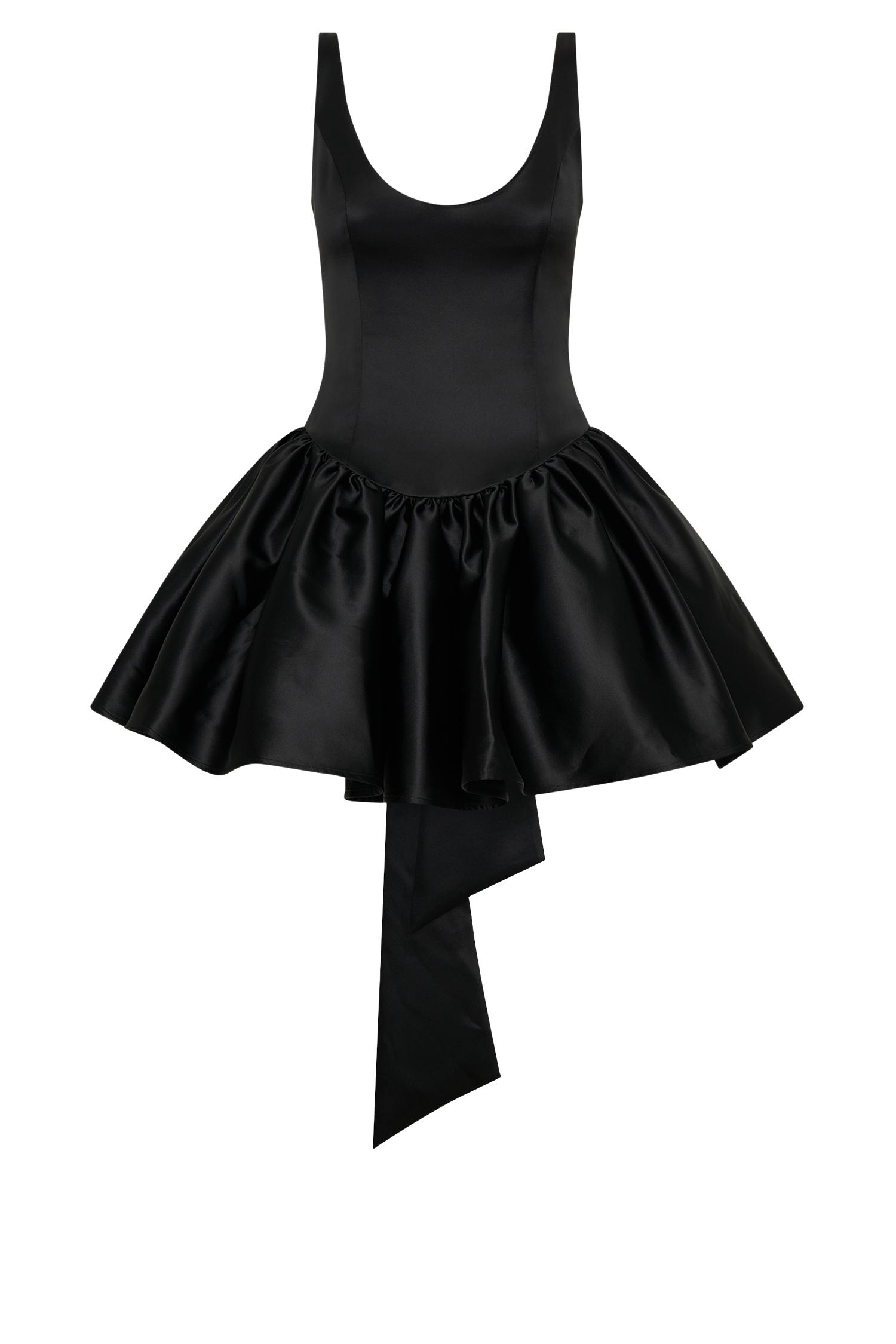 Felicia Satin Mini Dress With Bow - Black Product Image