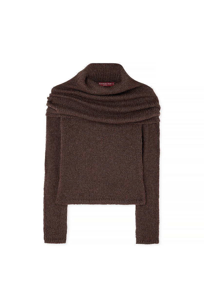 Wool Blend Neck Detail Overlap Sweater Product Image