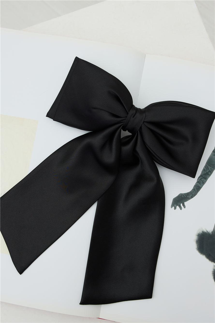 Satin Bow Hair Clip Black Product Image