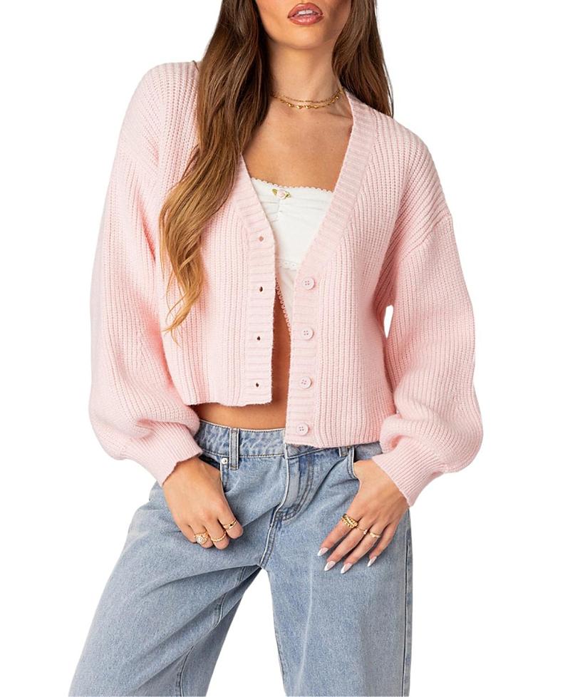 Edikted Sabrina Chunky Knit Cropped Cardigan Product Image