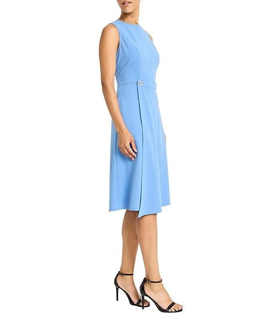 Maggy London Round Neck Sleeveless Crepe Midi Faux Wrap Dress Product Image