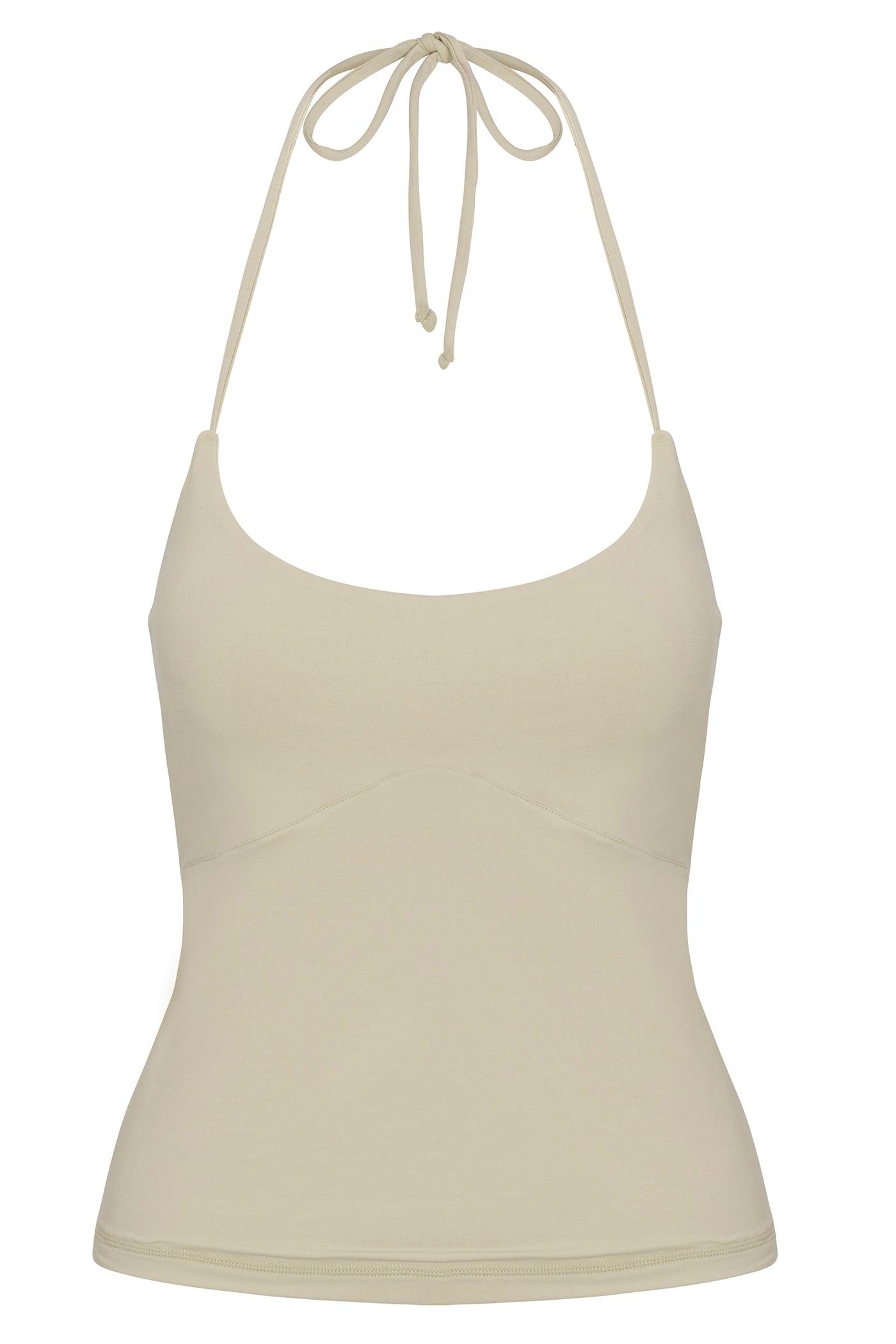 Second Skin Double Lined Cut Out Halter Top - Stone Female Product Image