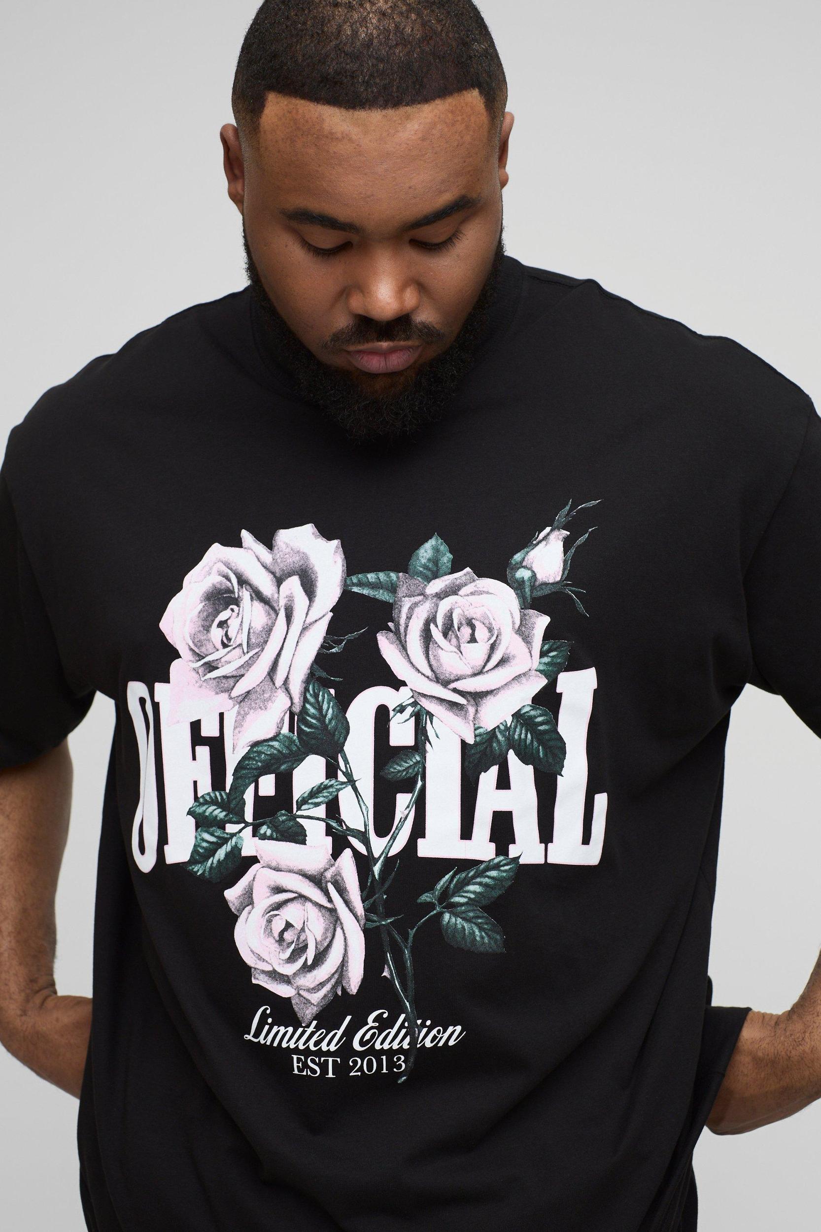 Plus Oversized Extended Neck Official Floral Print T-Shirt | boohooMAN USA Product Image