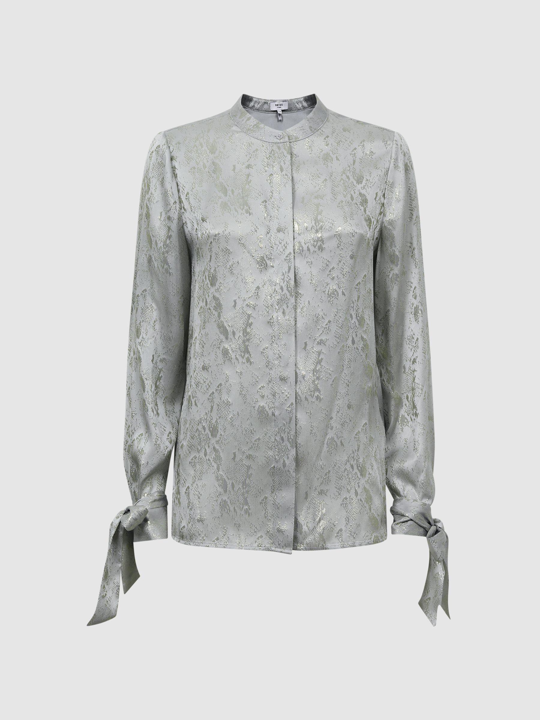 Premium Metallic Removable Tie Detail Blouse in Silver Product Image
