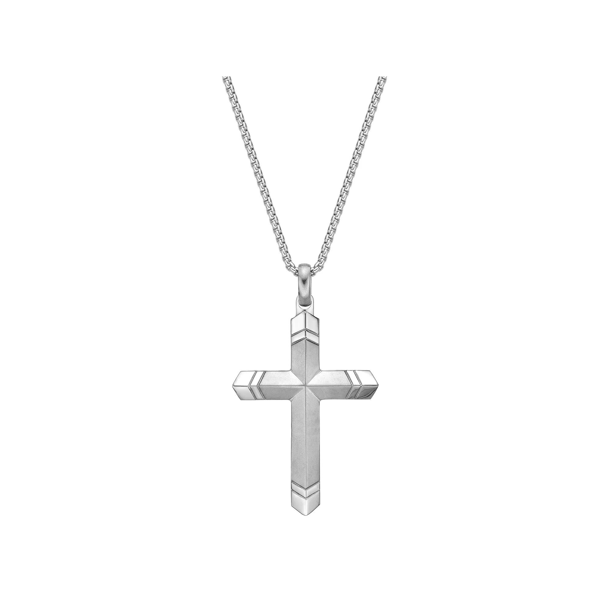 Men's LYNX Stainless Steel Cross Pendant Necklace, Size: 24" Product Image