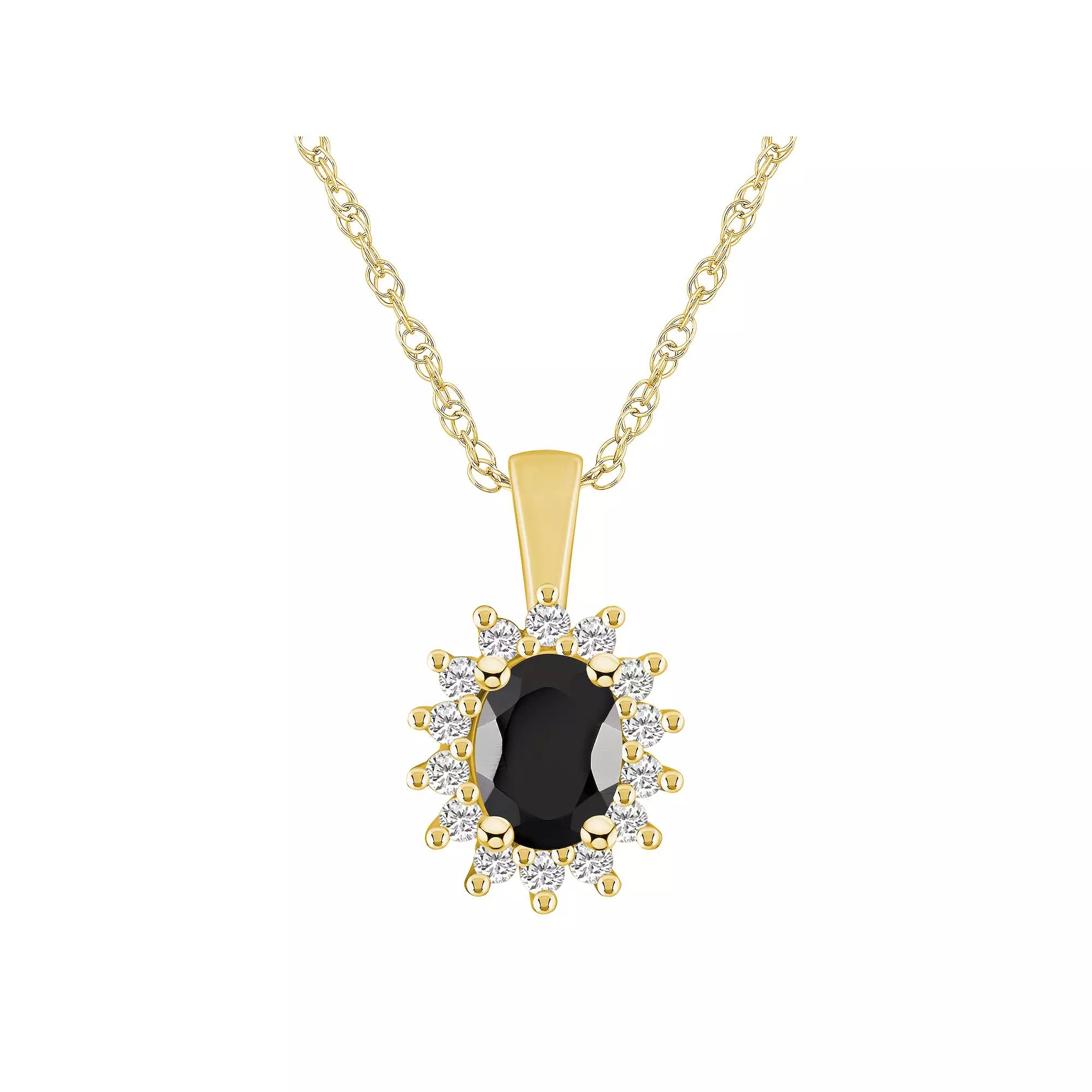 Alyson Layne 14k Gold Oval Black Onyx & 1/3 Carat T.W. Diamond Halo Pendant Necklace, Women's, Size: 18" Product Image