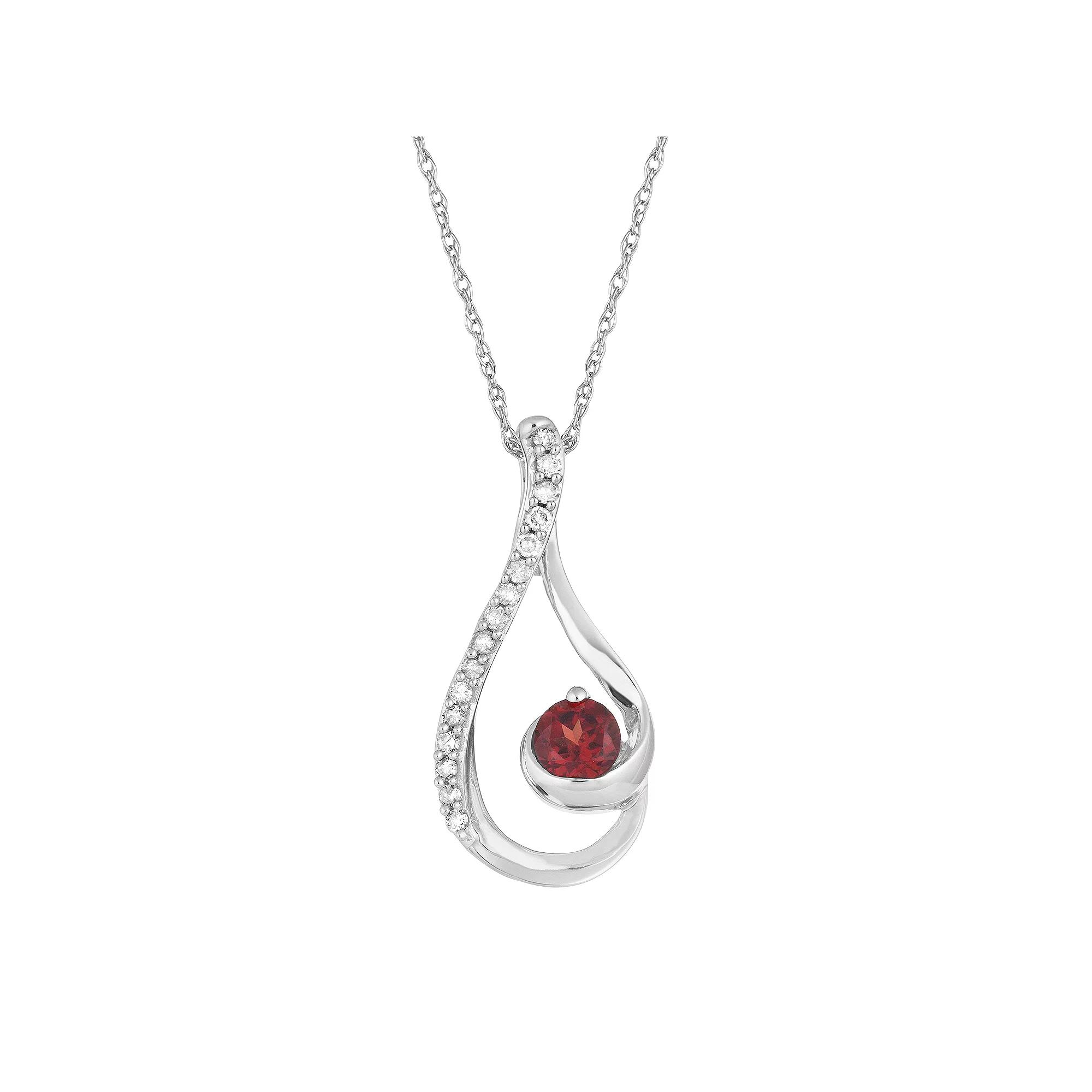 10k White Gold Garnet & 1/10 Carat T.W. Diamond Teardrop Pendant Necklace, Women's, Size: 18", 10k Whgold Product Image