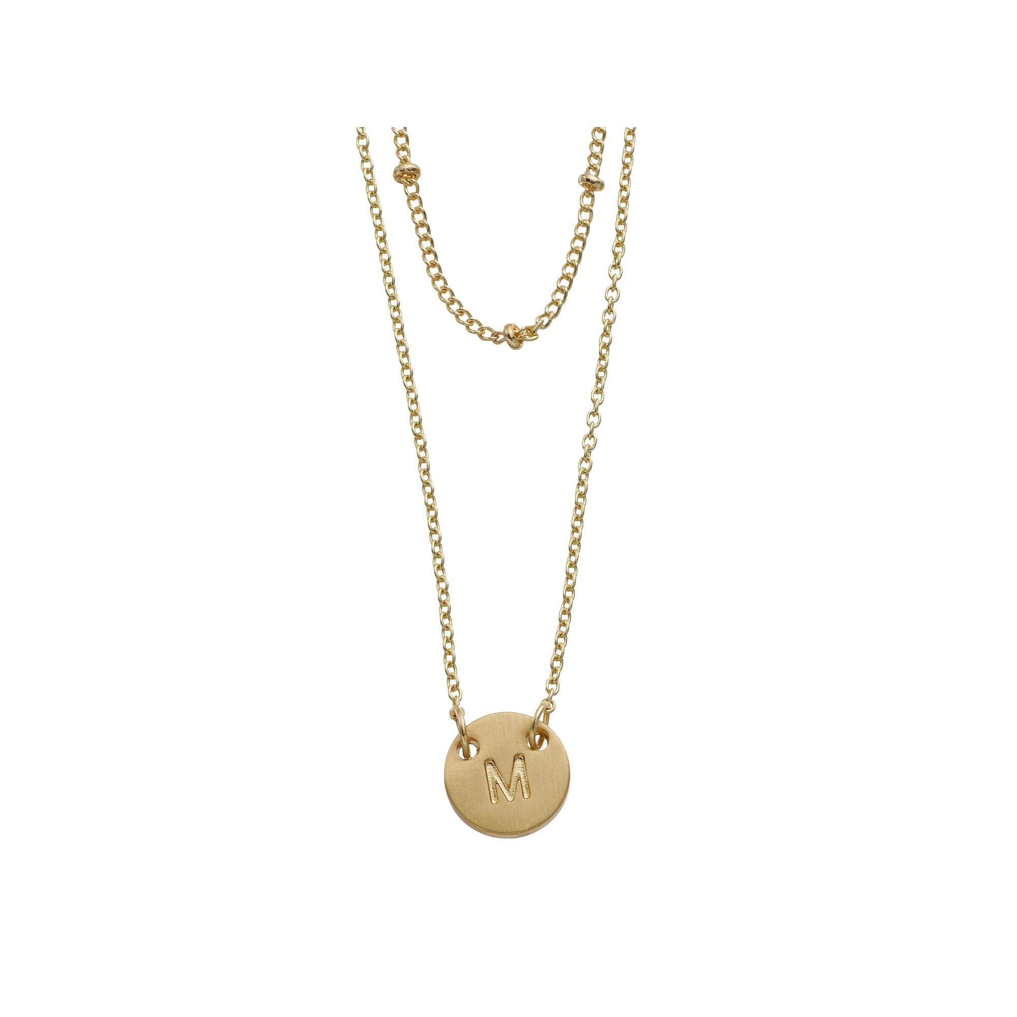 City Luxe Initial Disc & Beaded Chain Duo Necklace Set, Women's, Gold Tone M Product Image