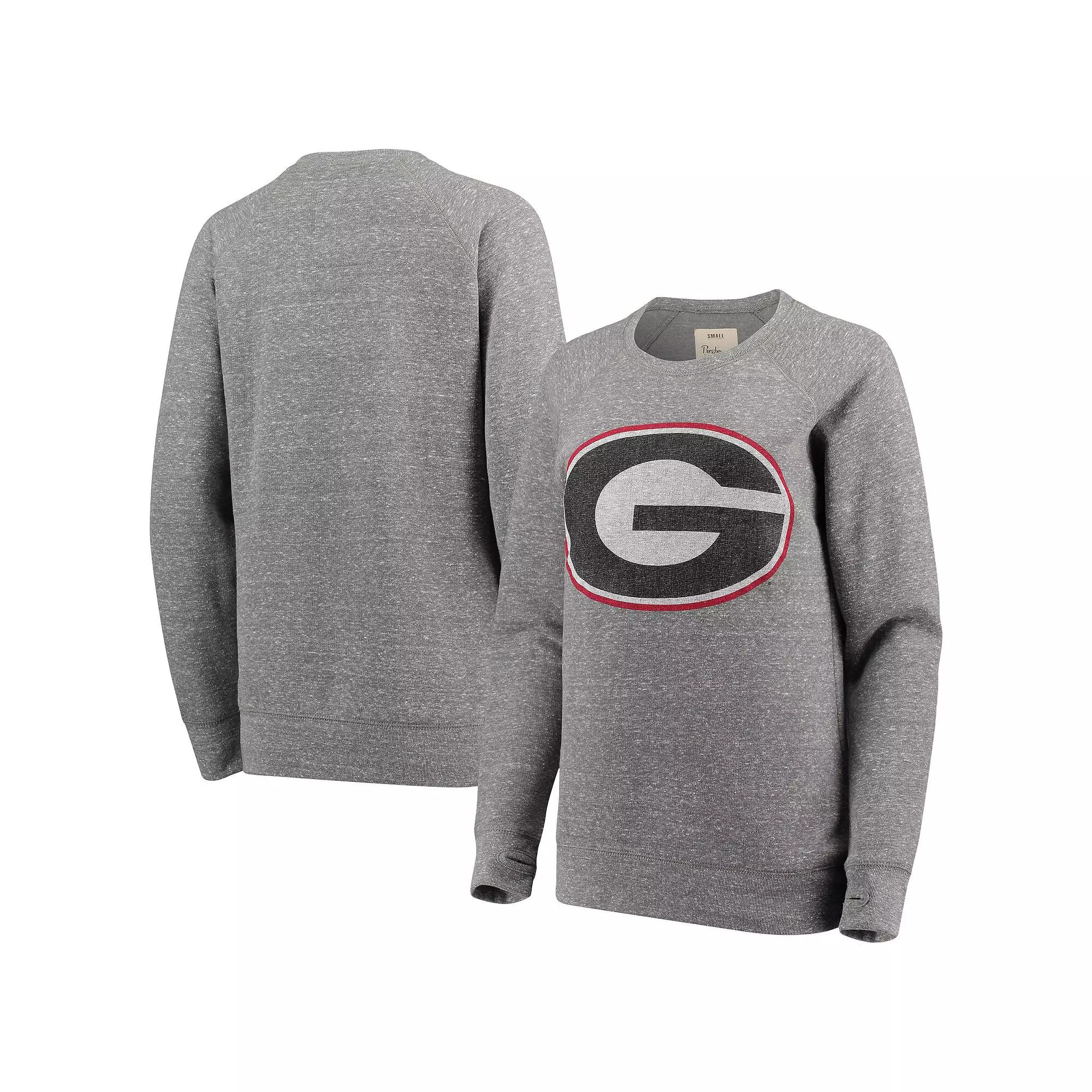 Women's Pressbox Heathered Gray Georgia Bulldogs Big Team Logo Knobi Fleece Tri-Blend Crew Neck Sweatshirt,  Product Image