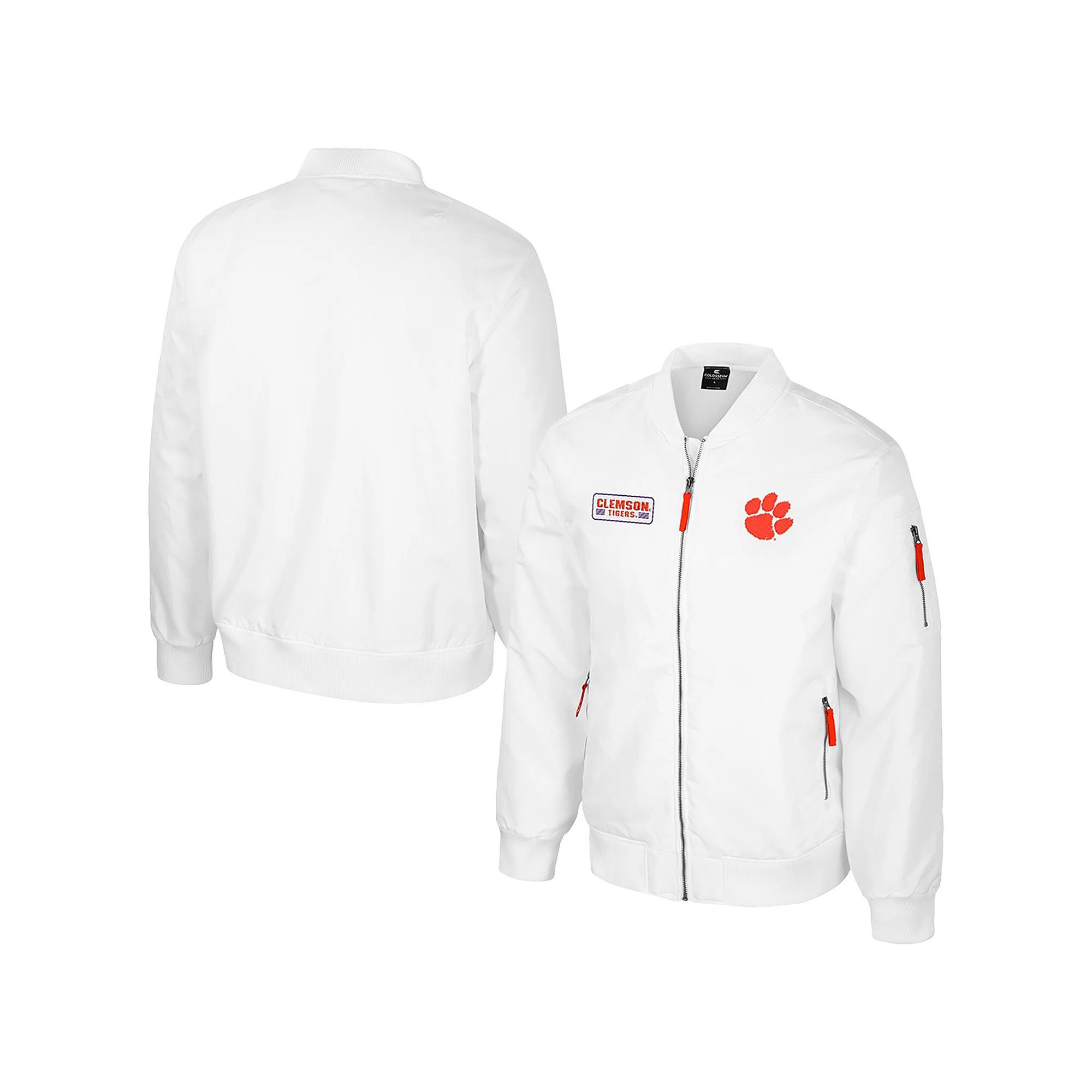 Men's Colosseum Clemson Tigers White Rabbit Full-Zip Bomber Jacket,  Product Image
