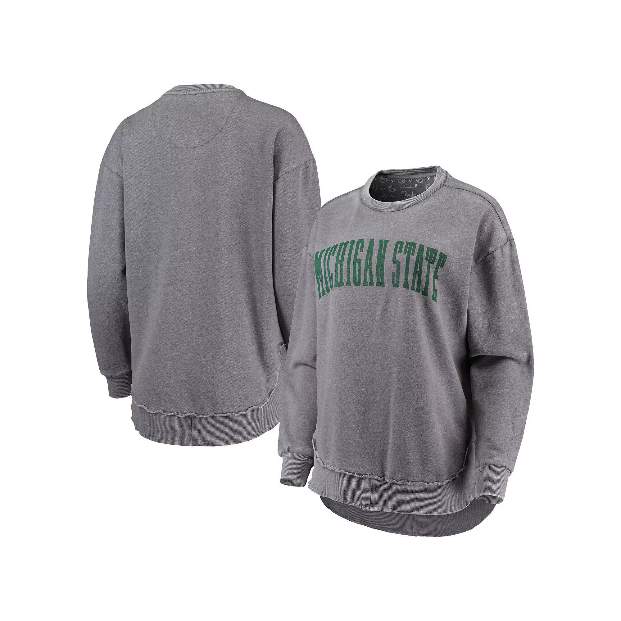 Women's Pressbox Heathered Gray Michigan State Spartans Vintage Wash Pullover Sweatshirt,  Product Image