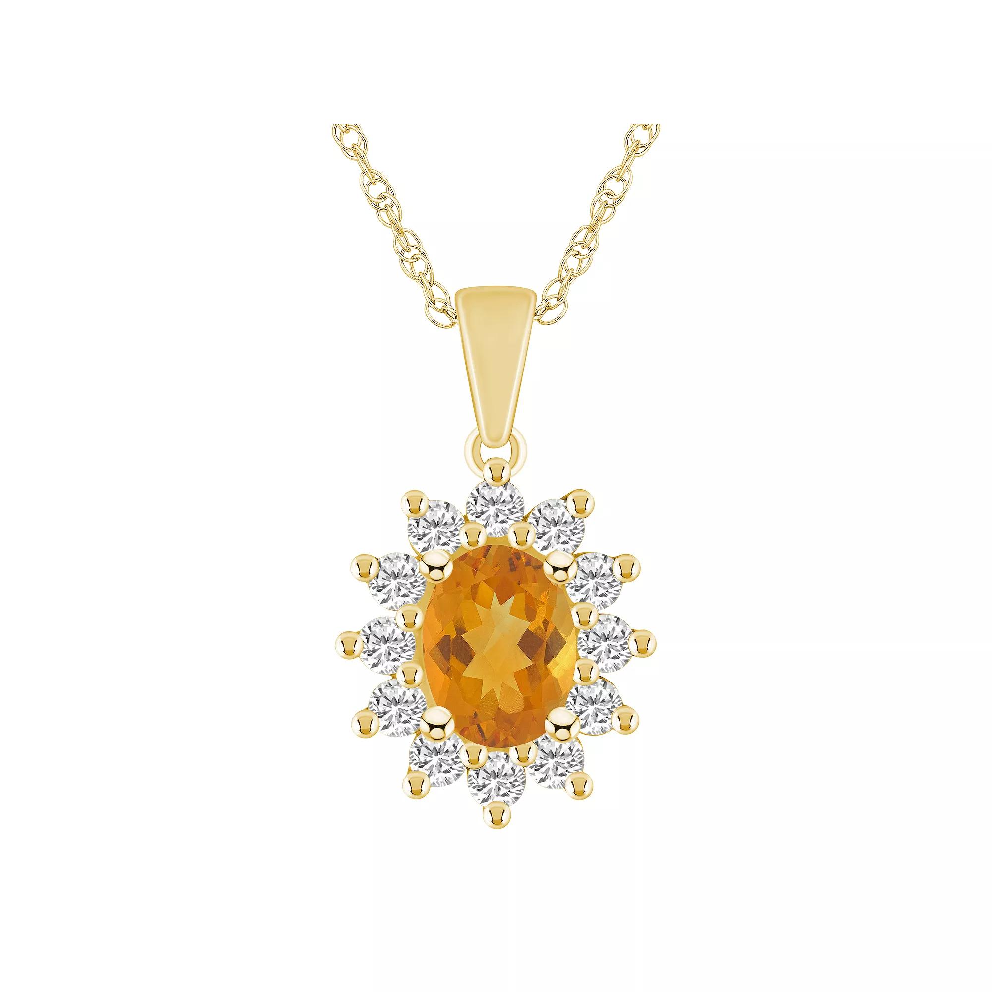 Alyson Layne 14k Gold Oval Citrine & 5/8 Carat T.W. Diamond Pendant Necklace, Women's, Size: 18" Product Image