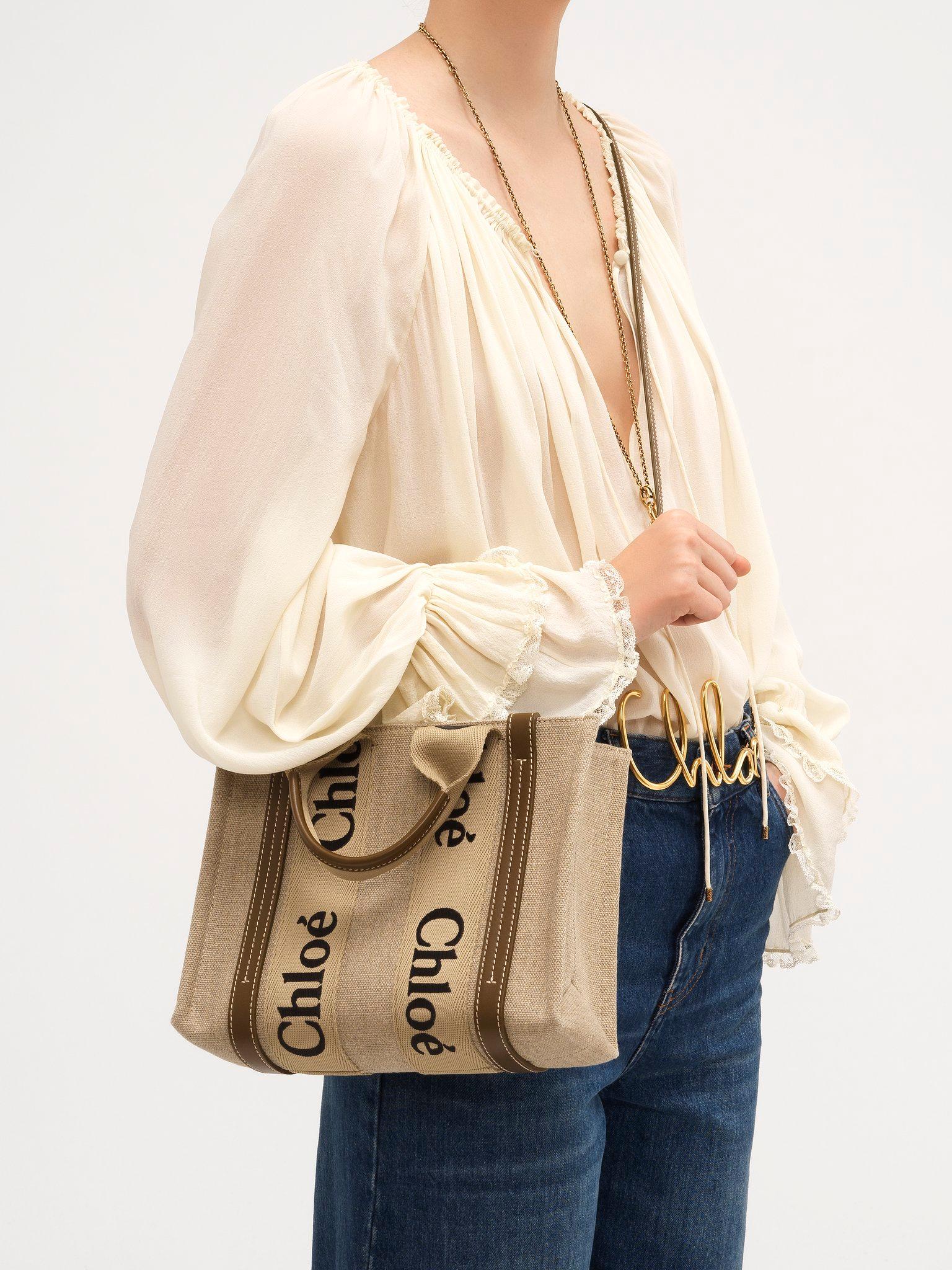 Small Woody tote bag in linen Product Image