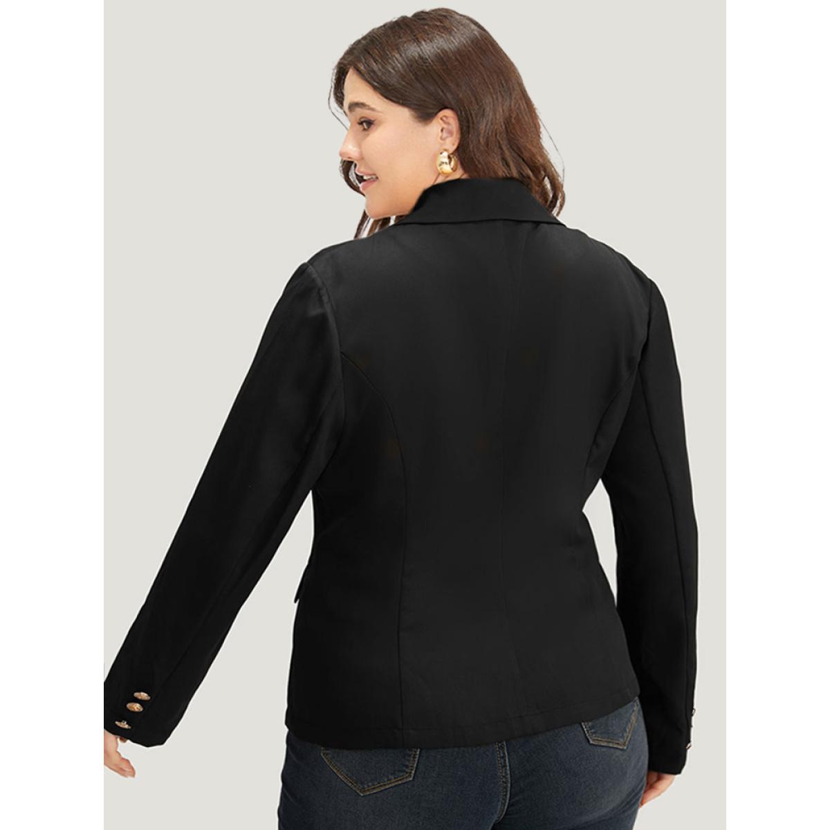 Plus Size Suit Collar Buckle Detail Pocket Blazer Black Women Office Plain Plain Sleeve Long Sleeve Suit Collar 22-24/3X Pocket Workwear Essentials Blazers BloomChic Product Image