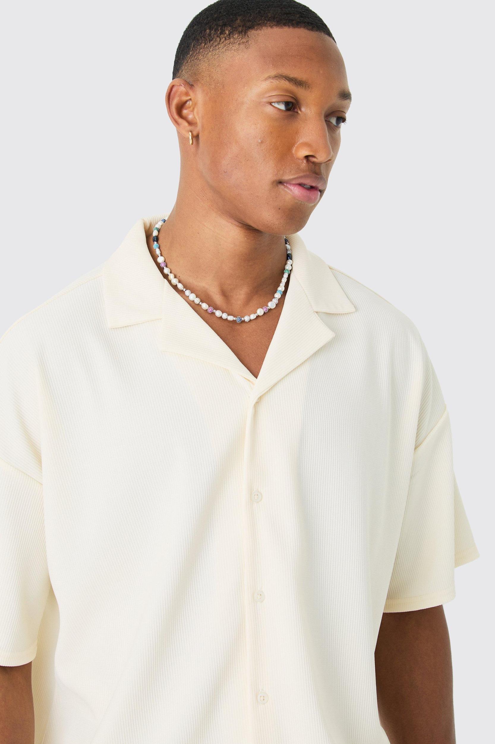 Short Sleeve Oversized Ribbed Shirt | boohooMAN USA Product Image