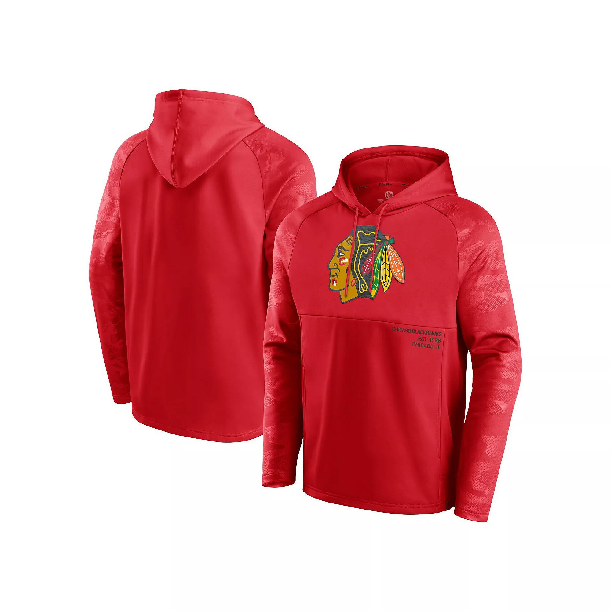 Men's Fanatics Red Chicago Blackhawks Shade Defender Raglan Pullover Hoodie, Size: 3XL Product Image