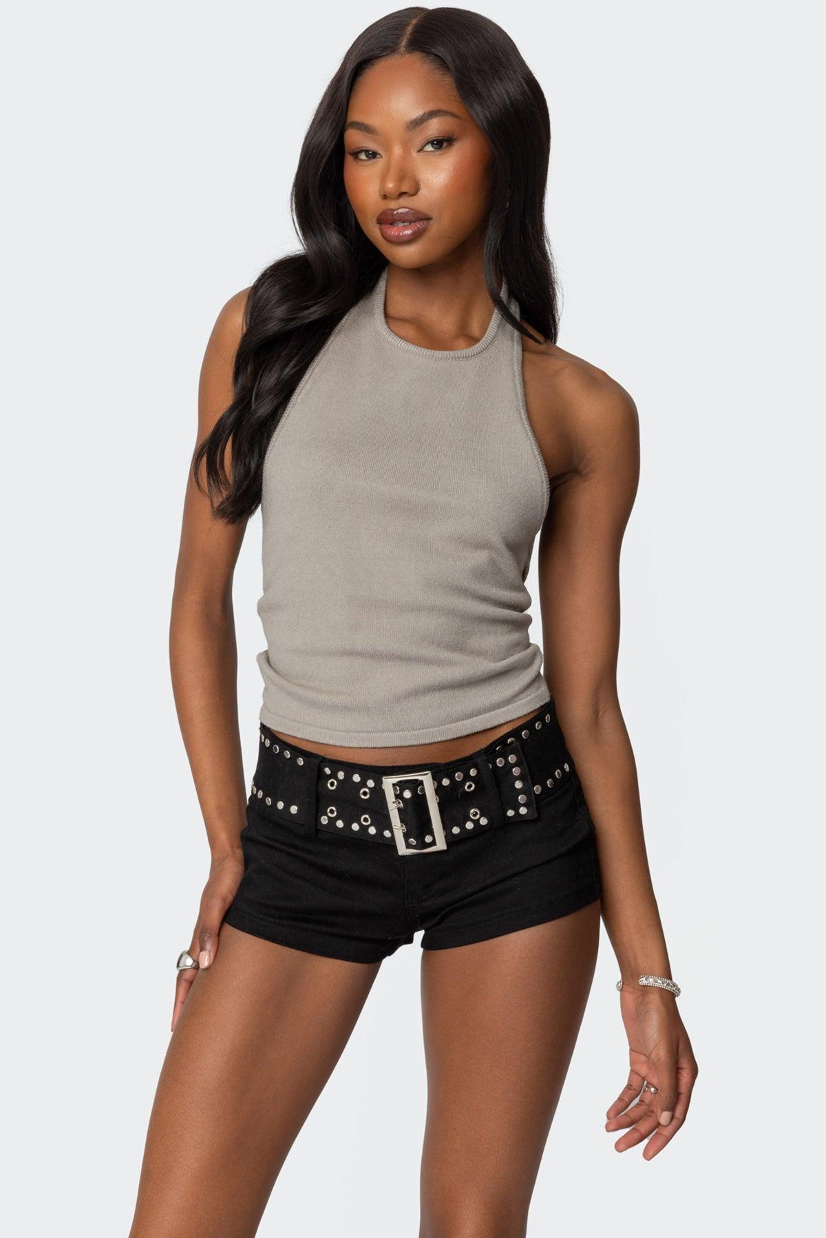 Twister Backless Knit Halter Top Product Image