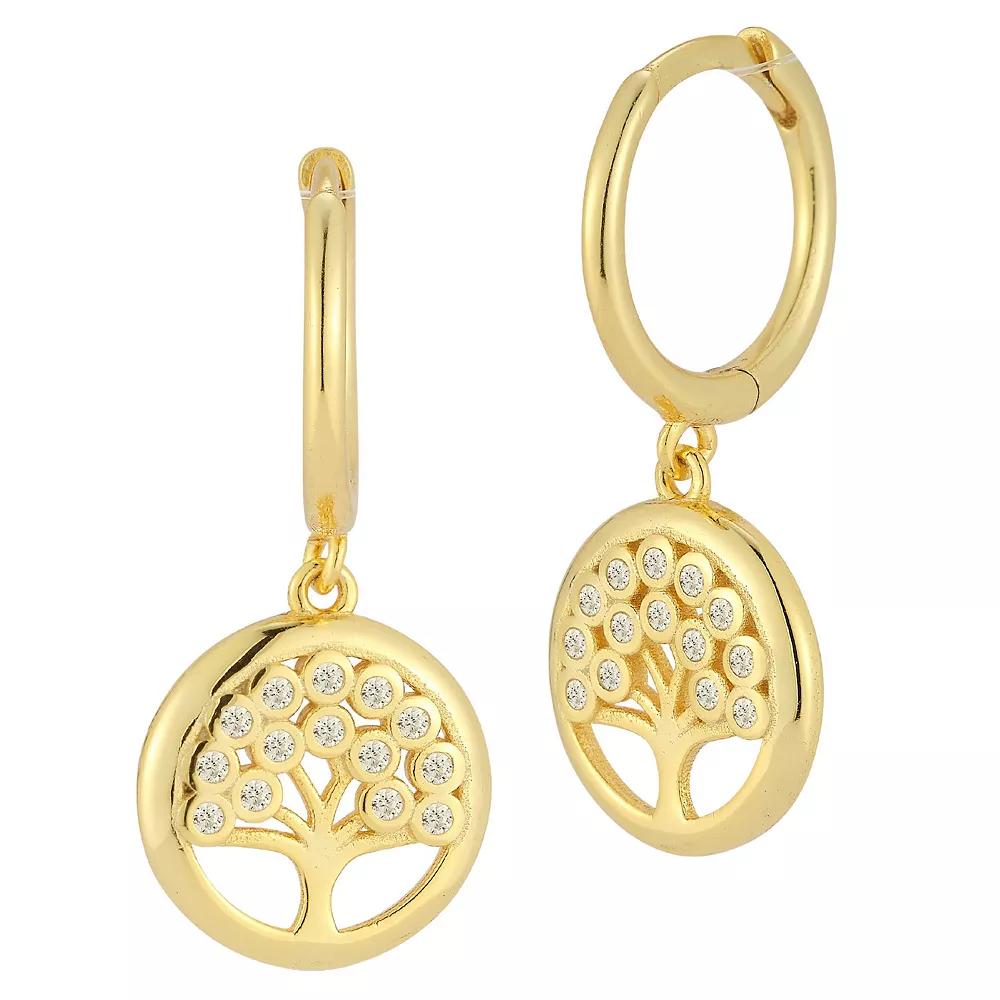 Sunkissed Sterling Cubic Zirconia Tree Charm Huggie Hoop Earrings, Women's, Gold Tone Product Image