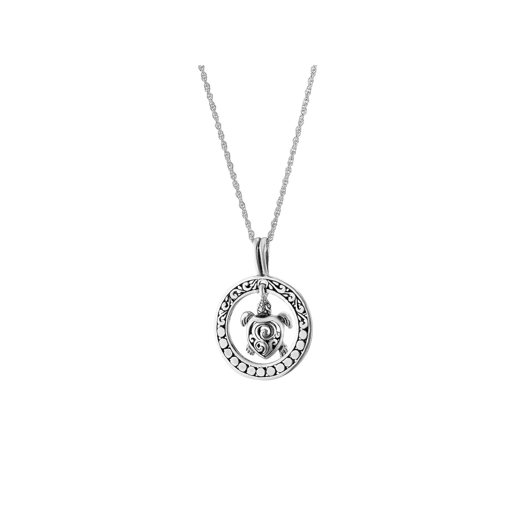 Athra NJ Inc Sterling Silver Round Turtle Drop Pendant Necklace, Women's, Size: 16" Product Image