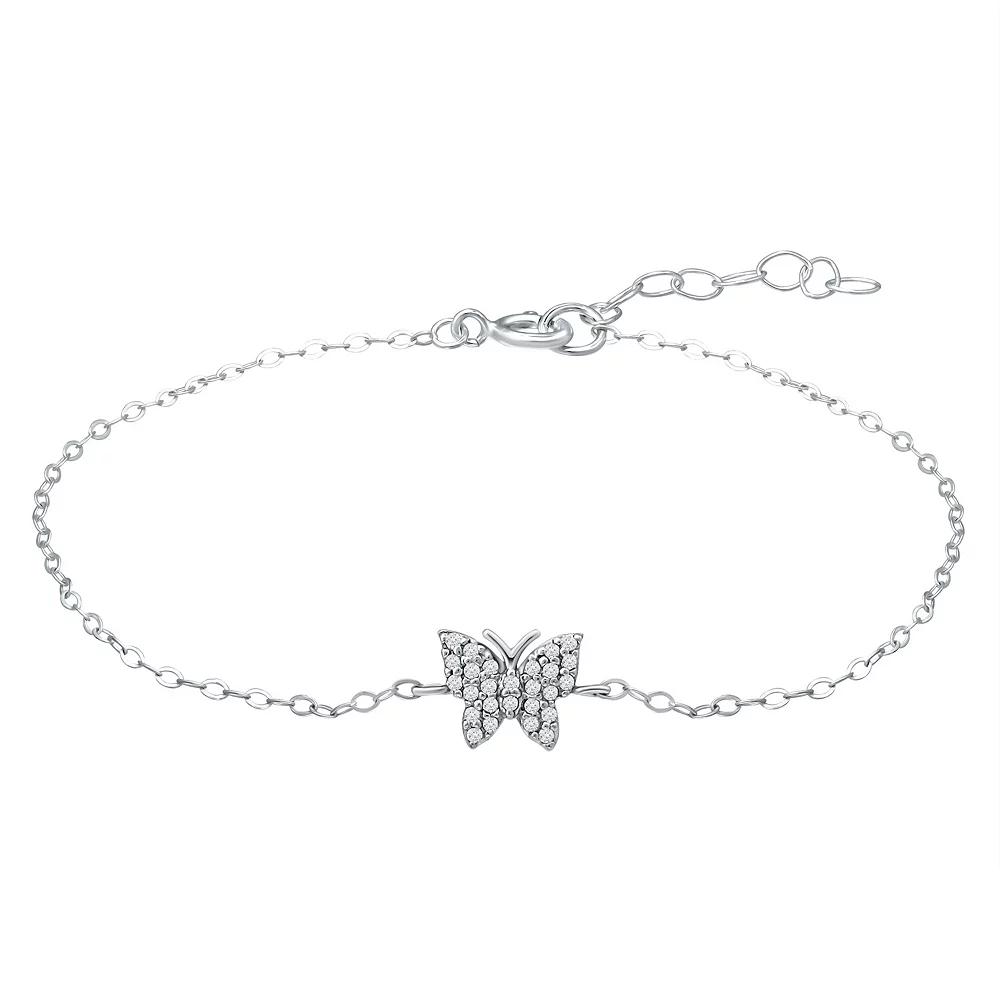 Aleure Precioso Sterling Silver Cubic Zirconia Butterfly Anklet, Women's, Size: 9", White Product Image