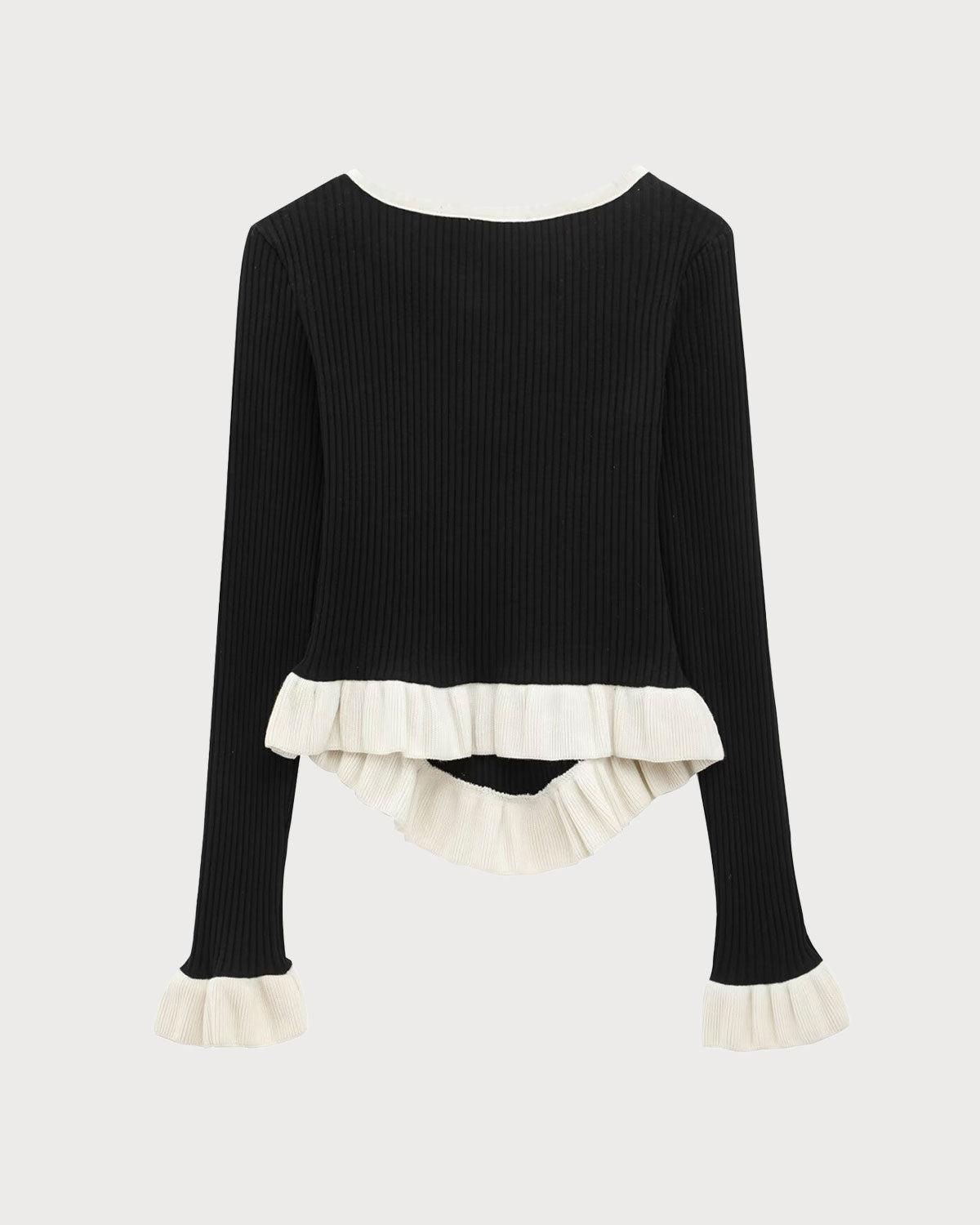 Black Contrasting Scoop Neck Tee Product Image