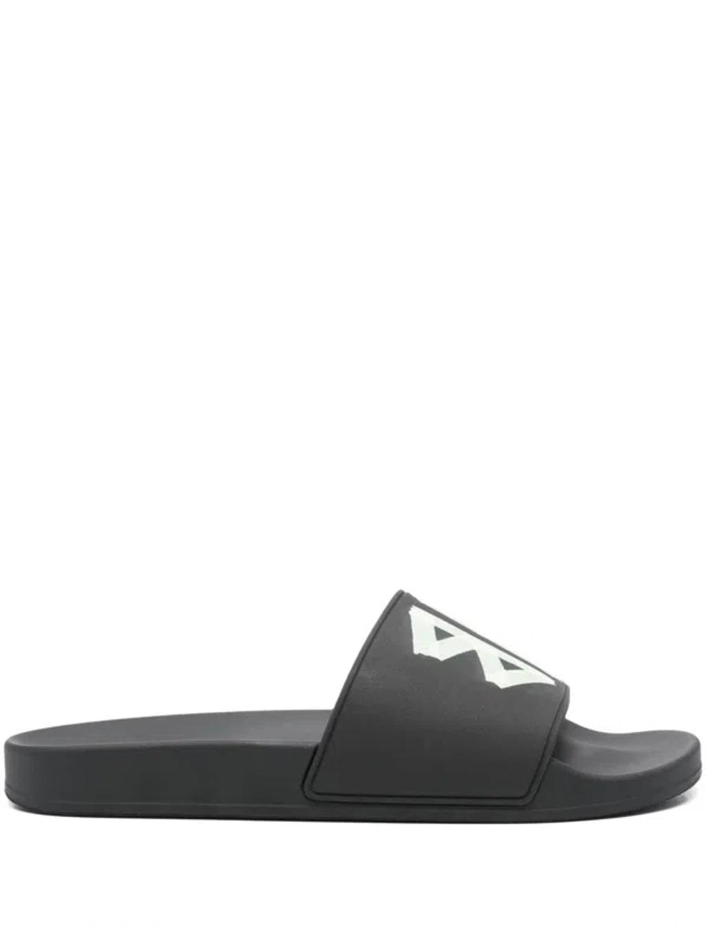 BALENCIAGA Black Sandals With Maxi Contrasting Logo In Tech Fabric Man In Multicolor Product Image