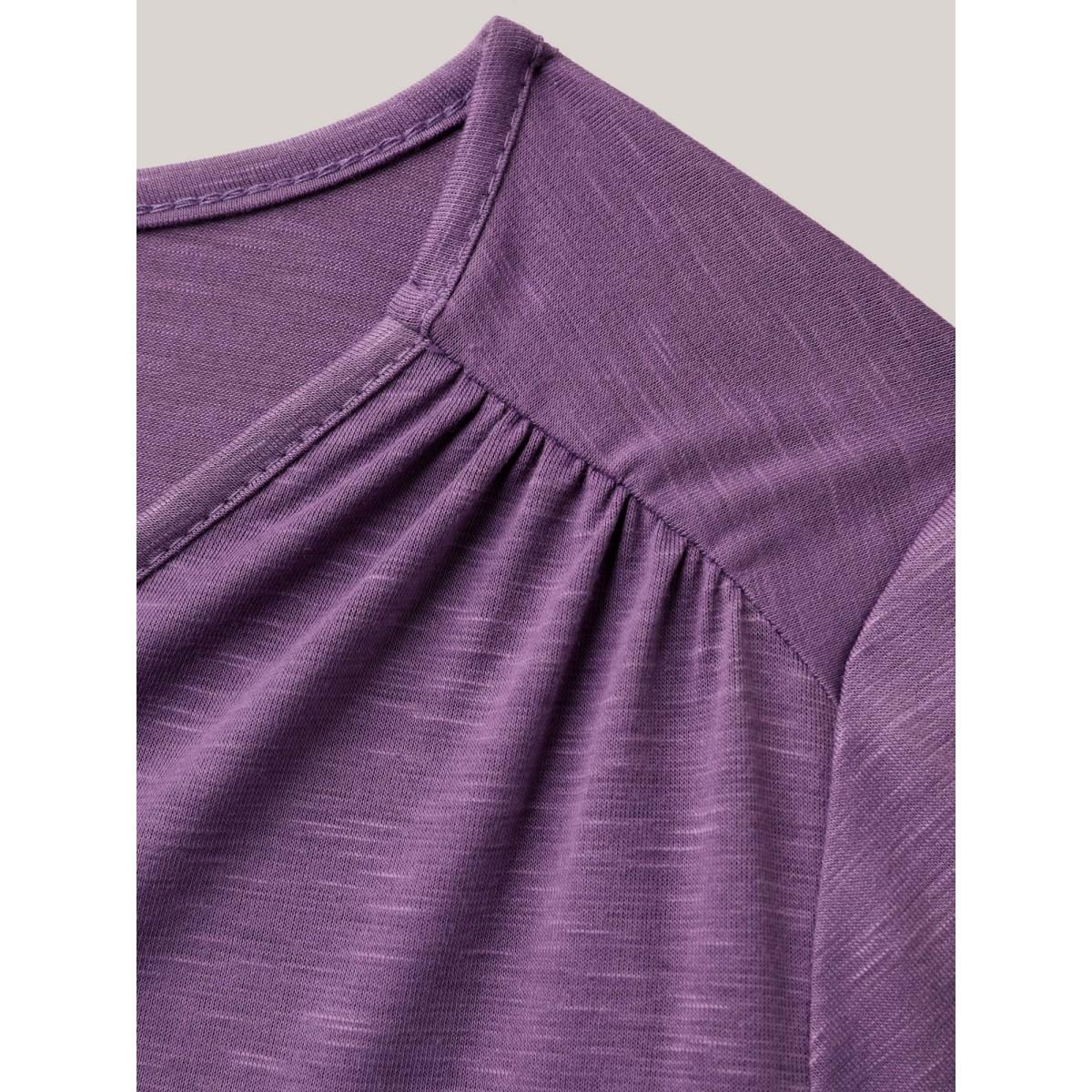 Plus Size Bamboo Textured Pleated Shoulder Button T-Shirt Mauve Women Timeless Gathered V-neck Elegant T-shirts BloomChic 30/6X Product Image