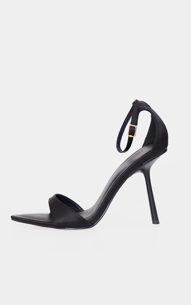 Black Satin Point Toe Thin Stiletto Heeled Sandals Product Image