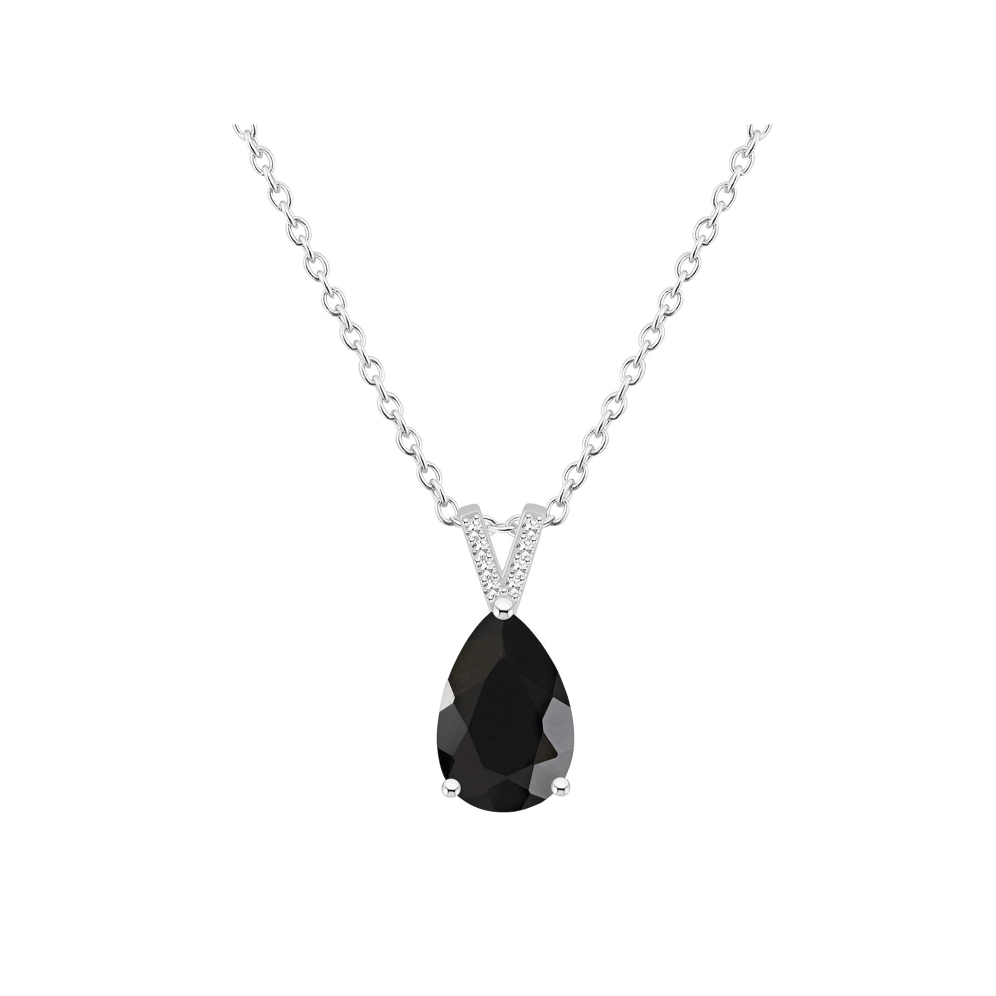 Alyson Layne Sterling Silver Pear Shape Black Onyx Diamond Accent Pendant Necklace, Women's, Size: 18" Product Image