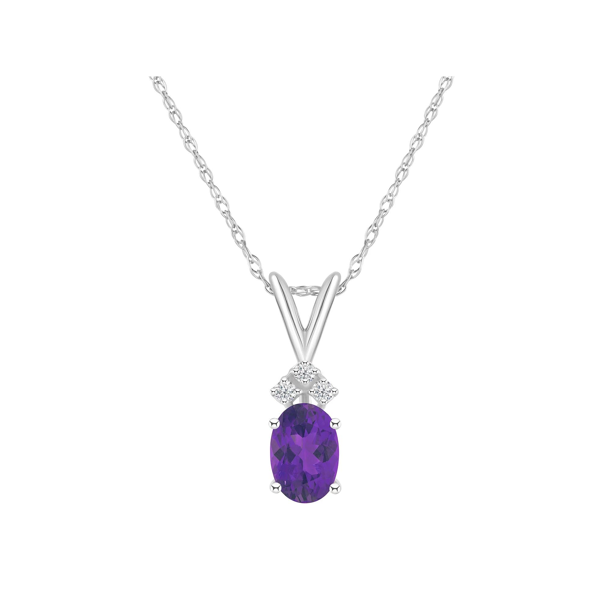 Celebration Gems 14k White Gold Gemstone & Diamond Accent Pendant Necklace, Womens Purple Product Image