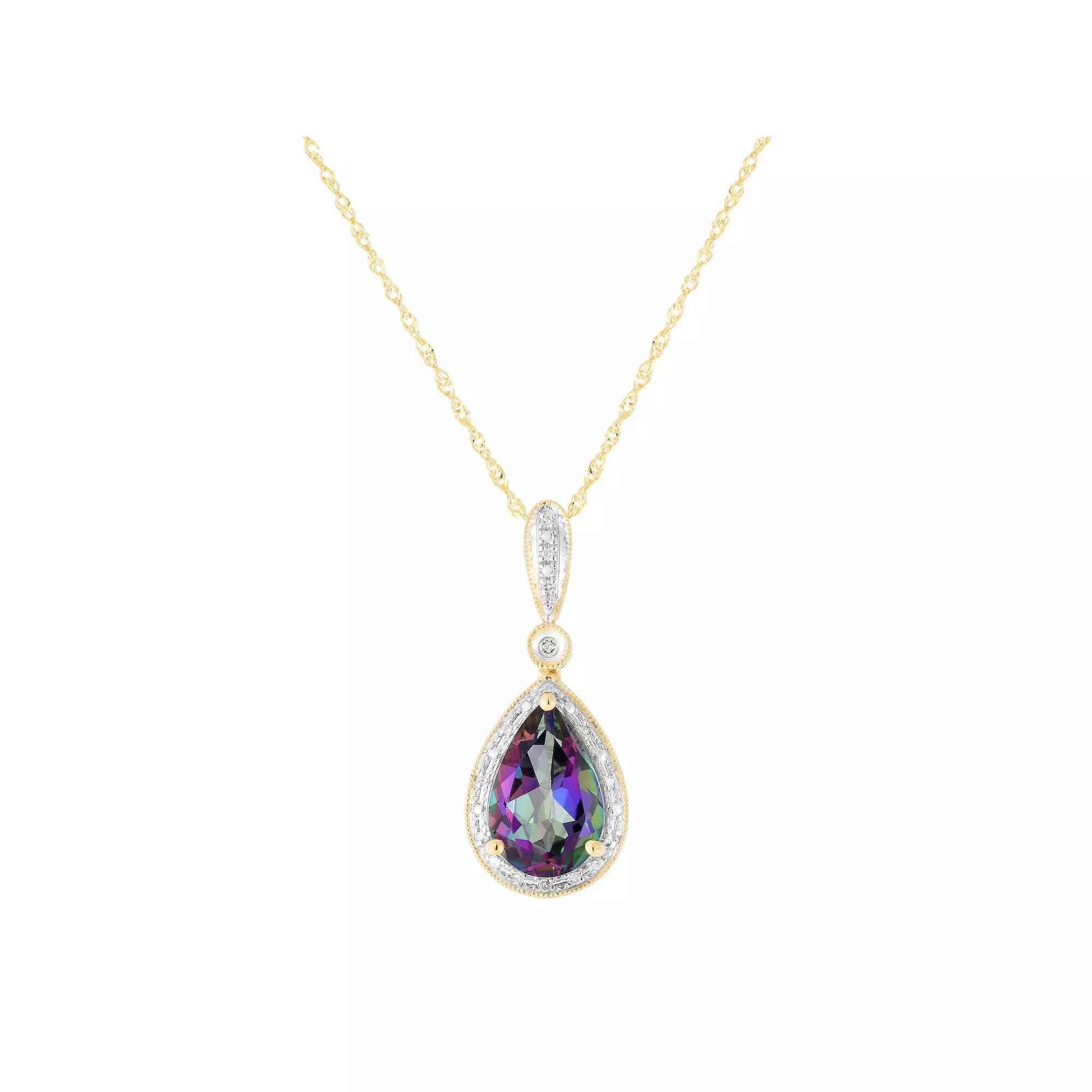 14K Gold Mystic Topaz & Diamond Accent Pendant, Women's, Size: 18" Product Image