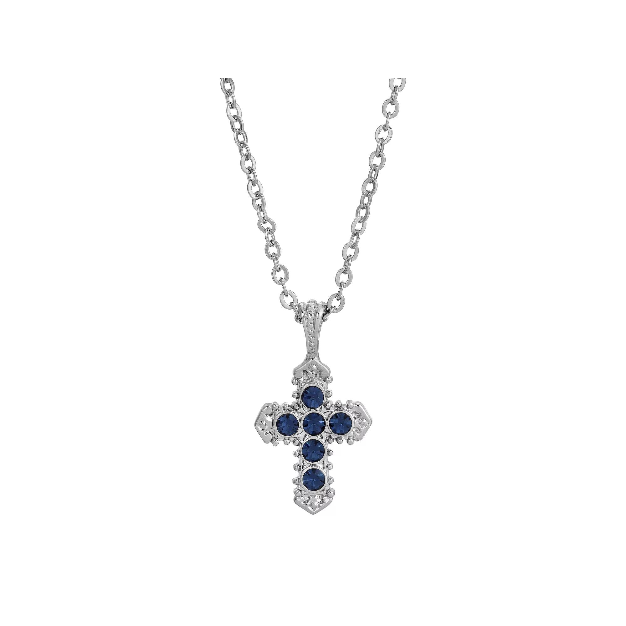 Symbols of Faith Silver-Tone Blue Cross Necklace, Womens Product Image