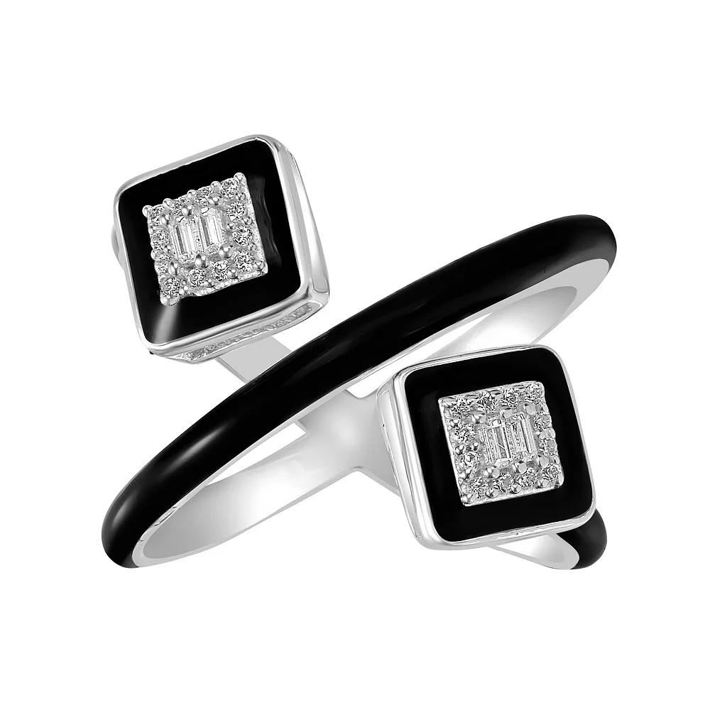 Judy Crowell Sterling Silver Black enamel CZ Cuff Ring, Womens Product Image
