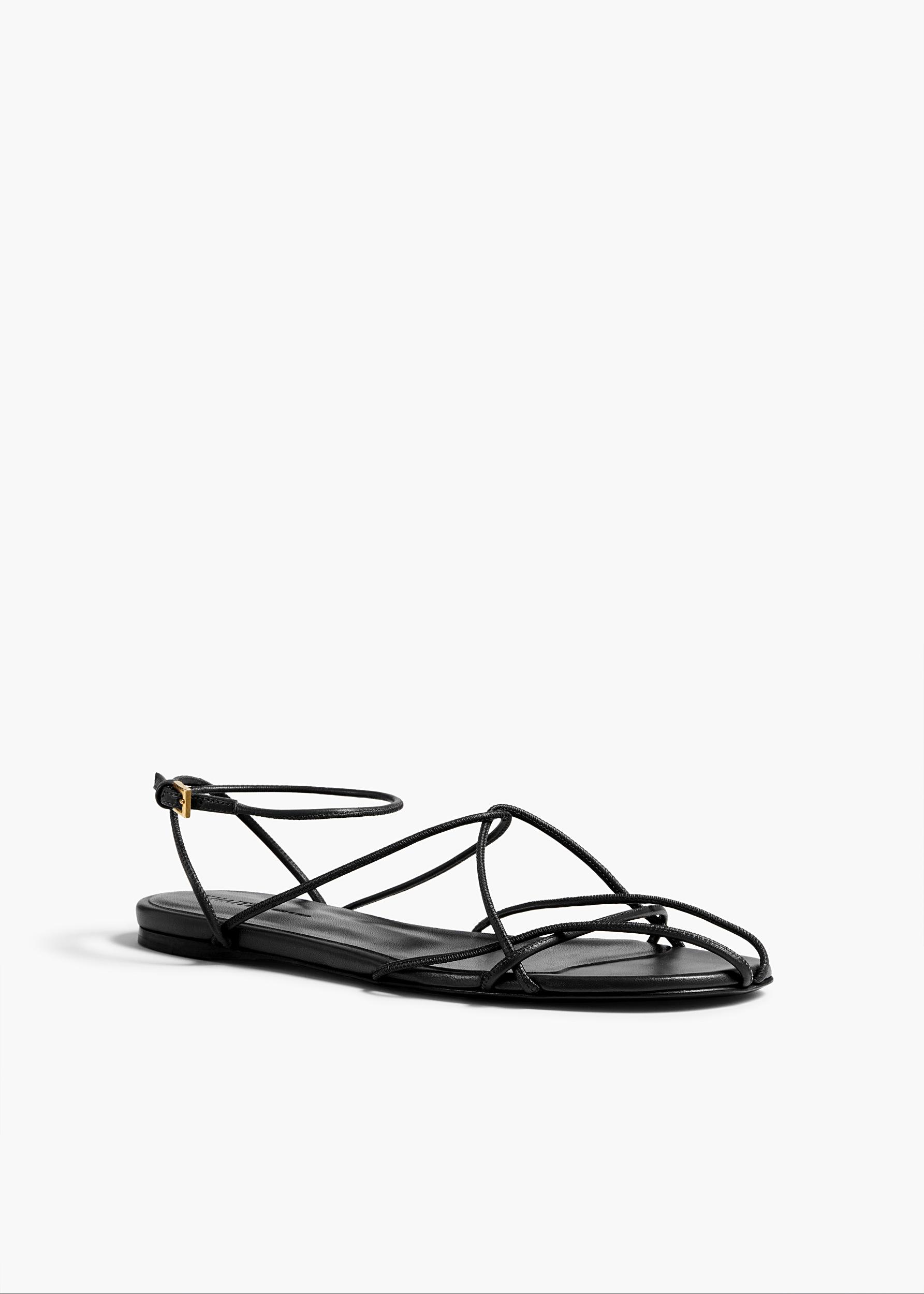Loulou Flat Sandal in Black Leather Product Image