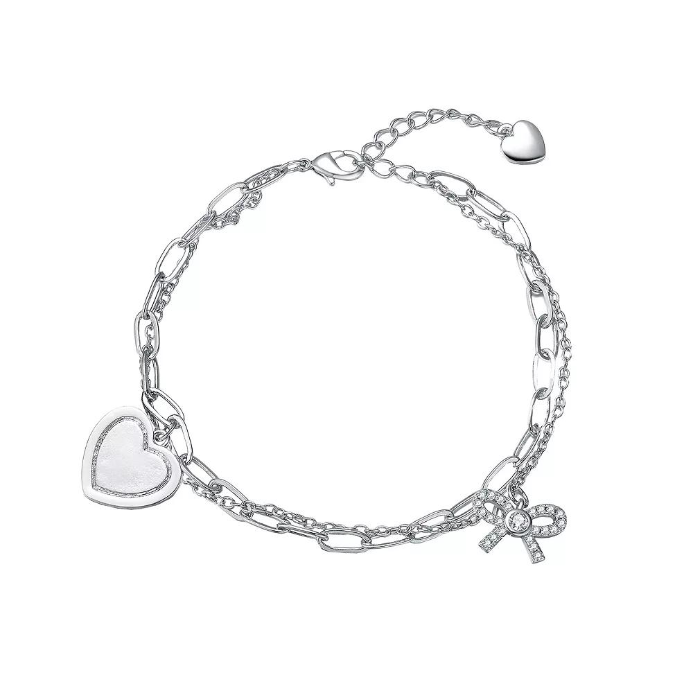 Sterling Silver Heart & Bowtie Paperclip Chain Bracelet, Womens Product Image