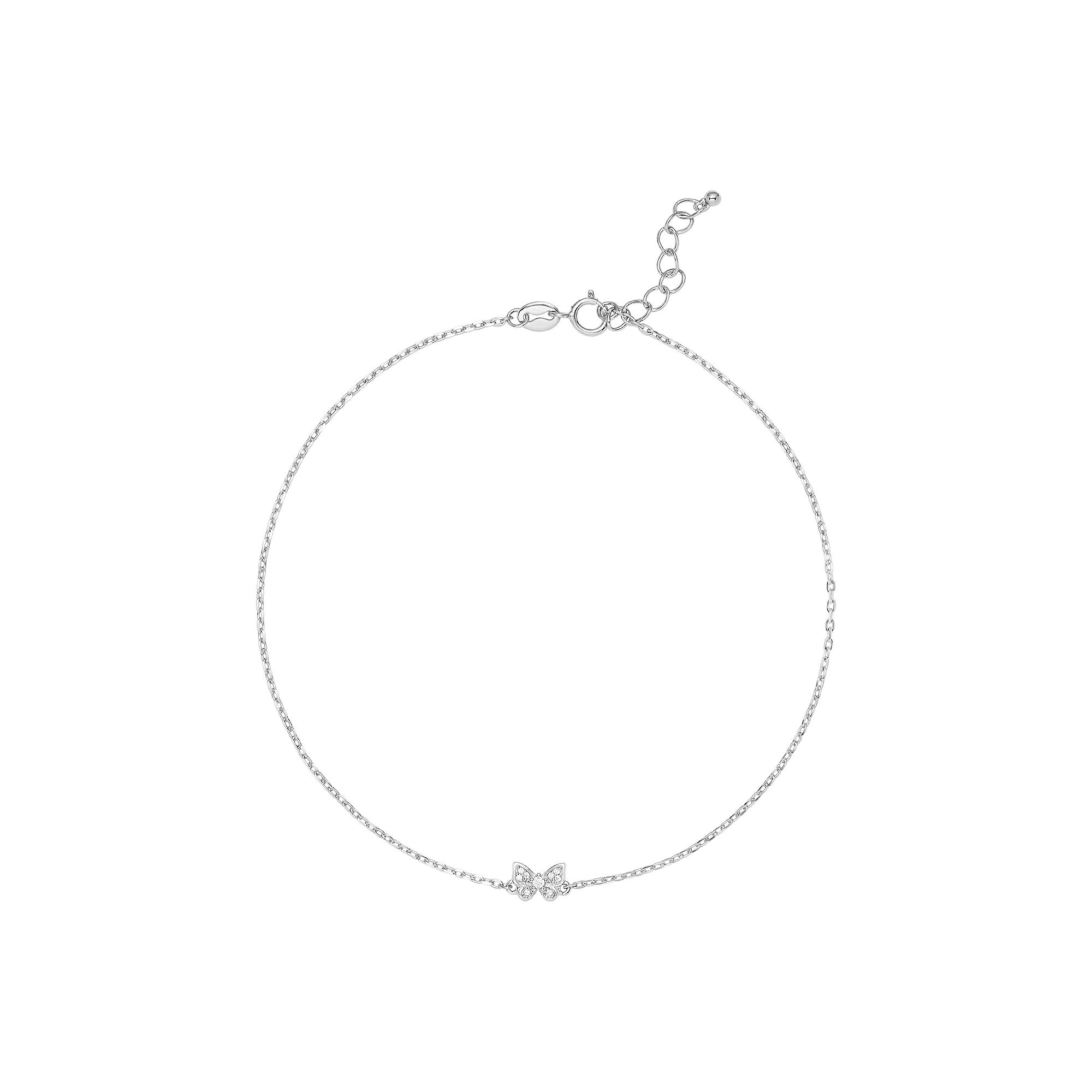 PRIMROSE Sterling Silver Pave Cubic Zirconia Butterfly Anklet, Women's, Size: 9", Sterling Clear Product Image