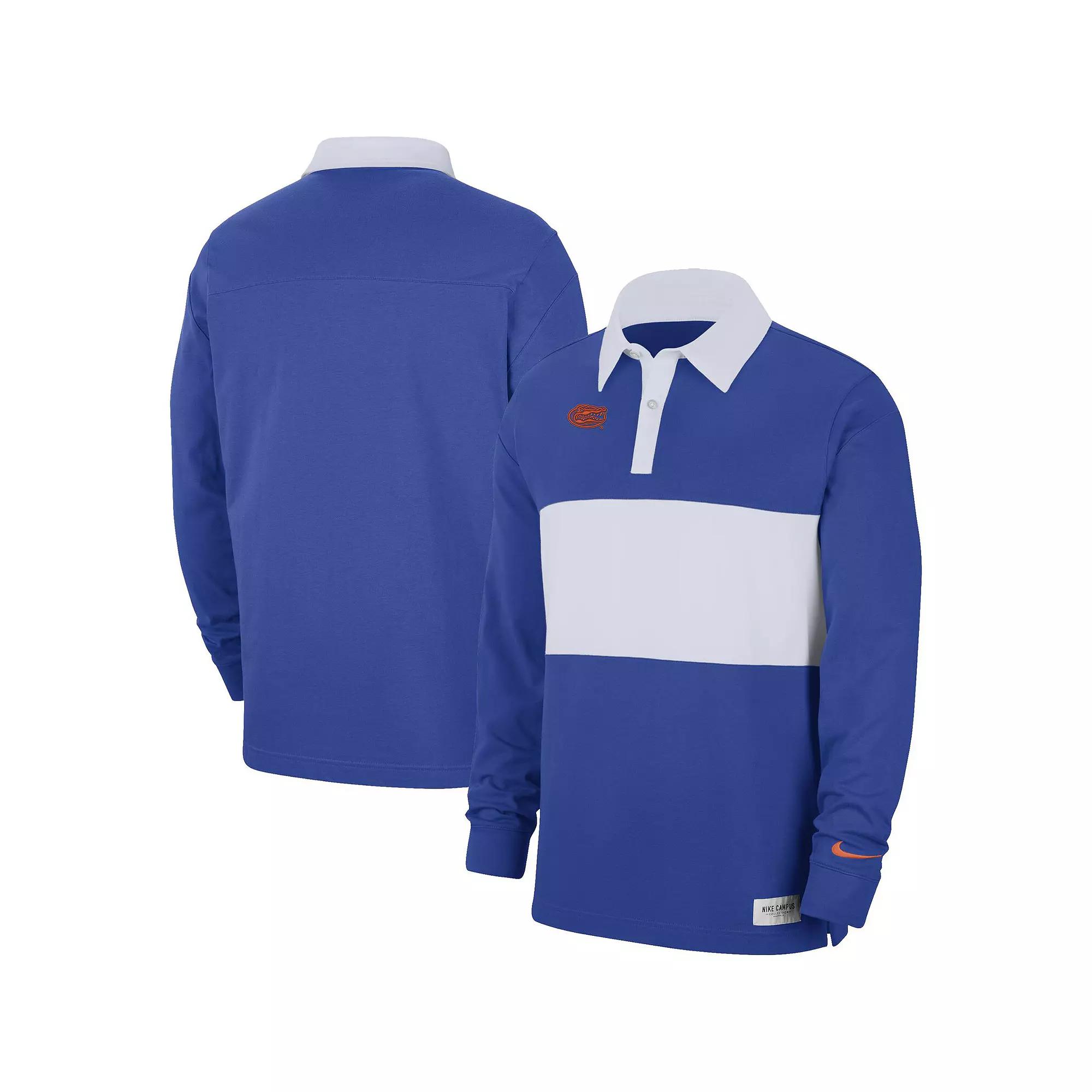 Men's Nike Royal Florida Gators Striped Long Sleeve Polo,  Product Image