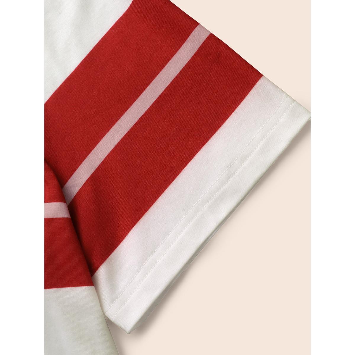 Plus Size Crew Neck Contrast Striped T-shirt Multicolor Women Casual Contrast Round Neck Everyday T-shirts BloomChic 22-24/3X Product Image