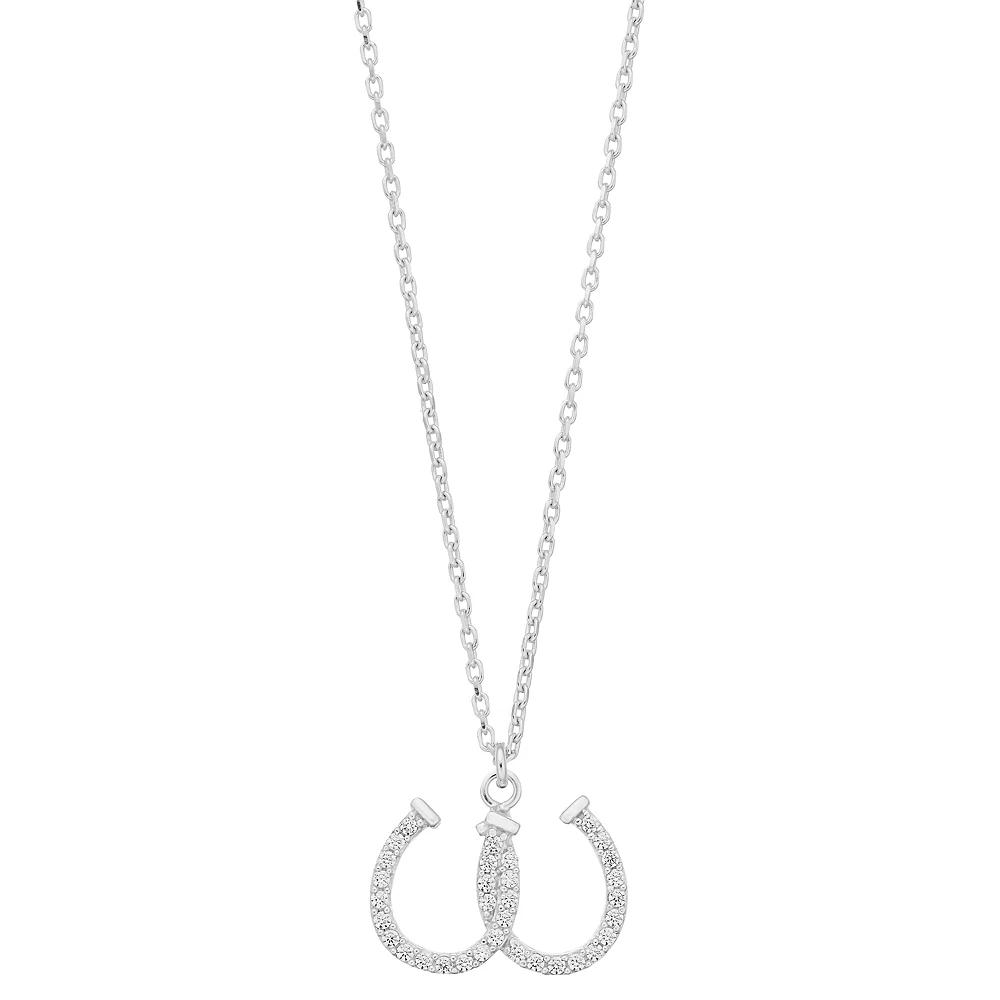 Sterling Silver Cubic Zirconia Double Horseshoe Pendant Necklace, Women's, Size: 18" Product Image