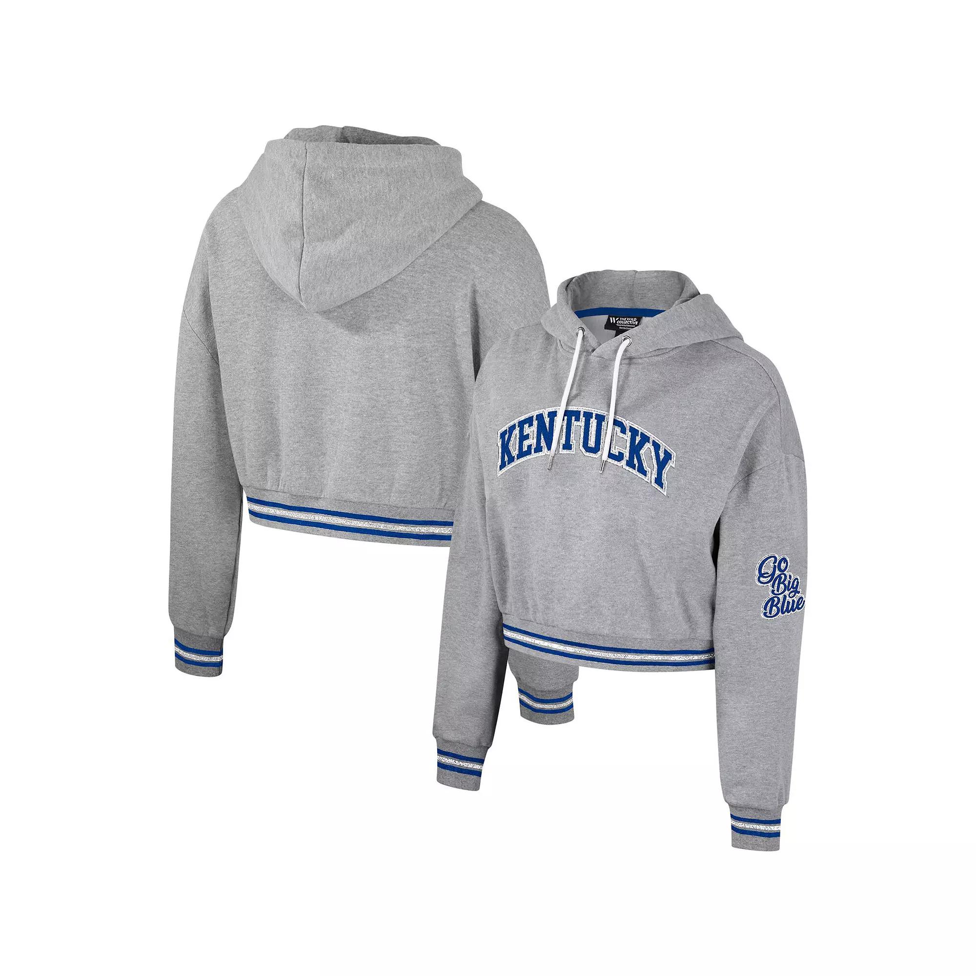 Women's The Wild Collective Heather Gray Kentucky Wildcats Cropped Shimmer Pullover Hoodie,  Product Image